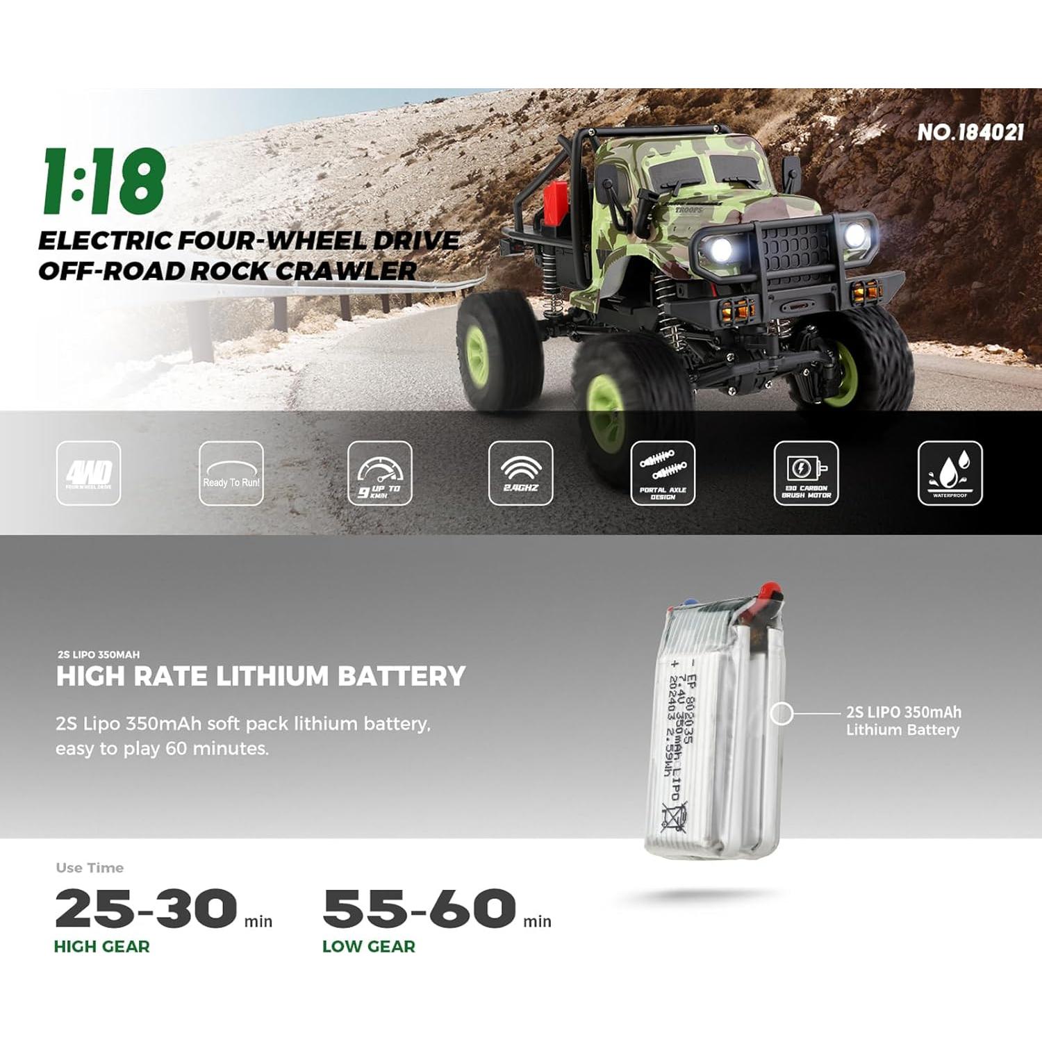 Coche RC Hylukon 1:18 Camión Militar 4WD LED Todo Terreno