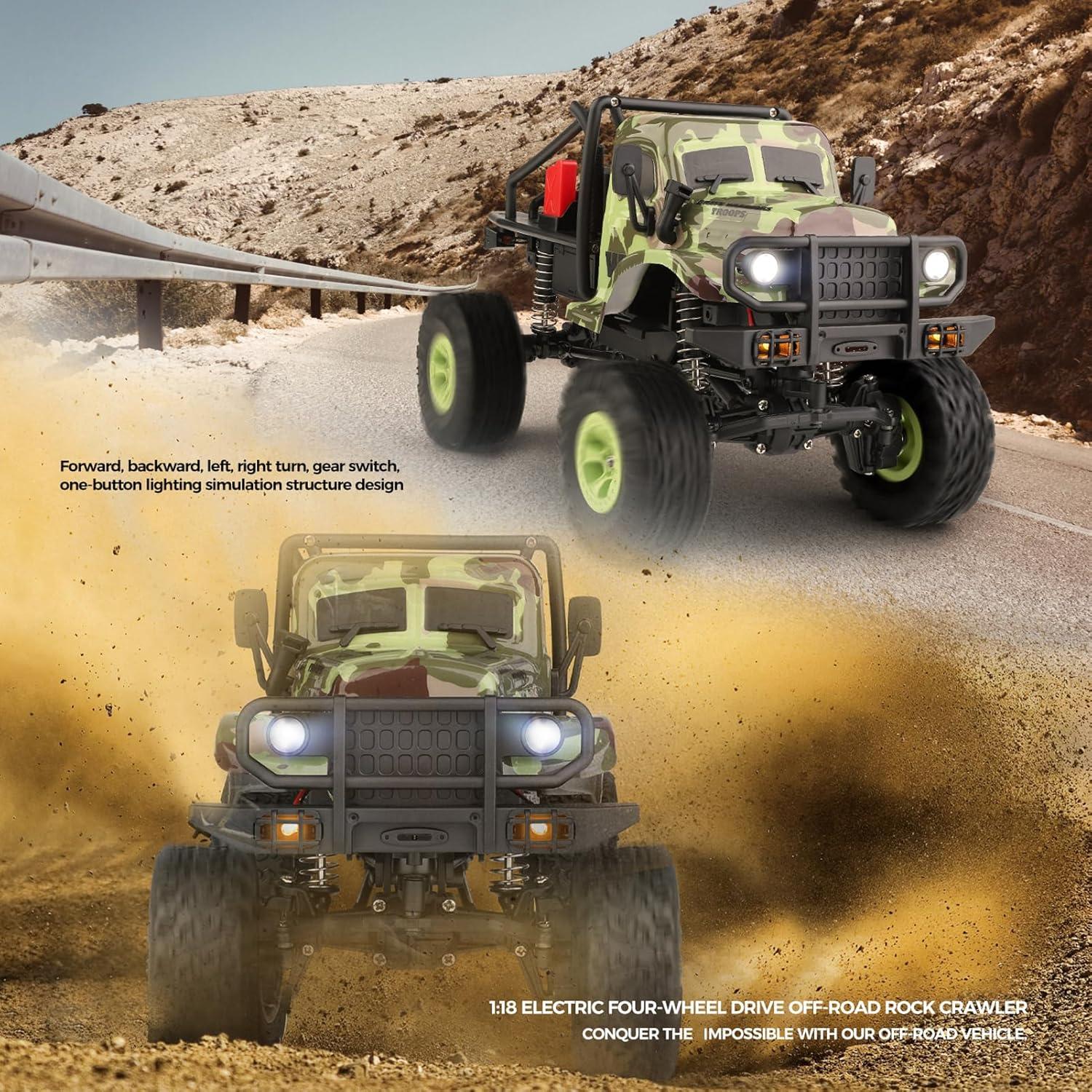 Coche RC Hylukon 1:18 Camión Militar 4WD LED Todo Terreno