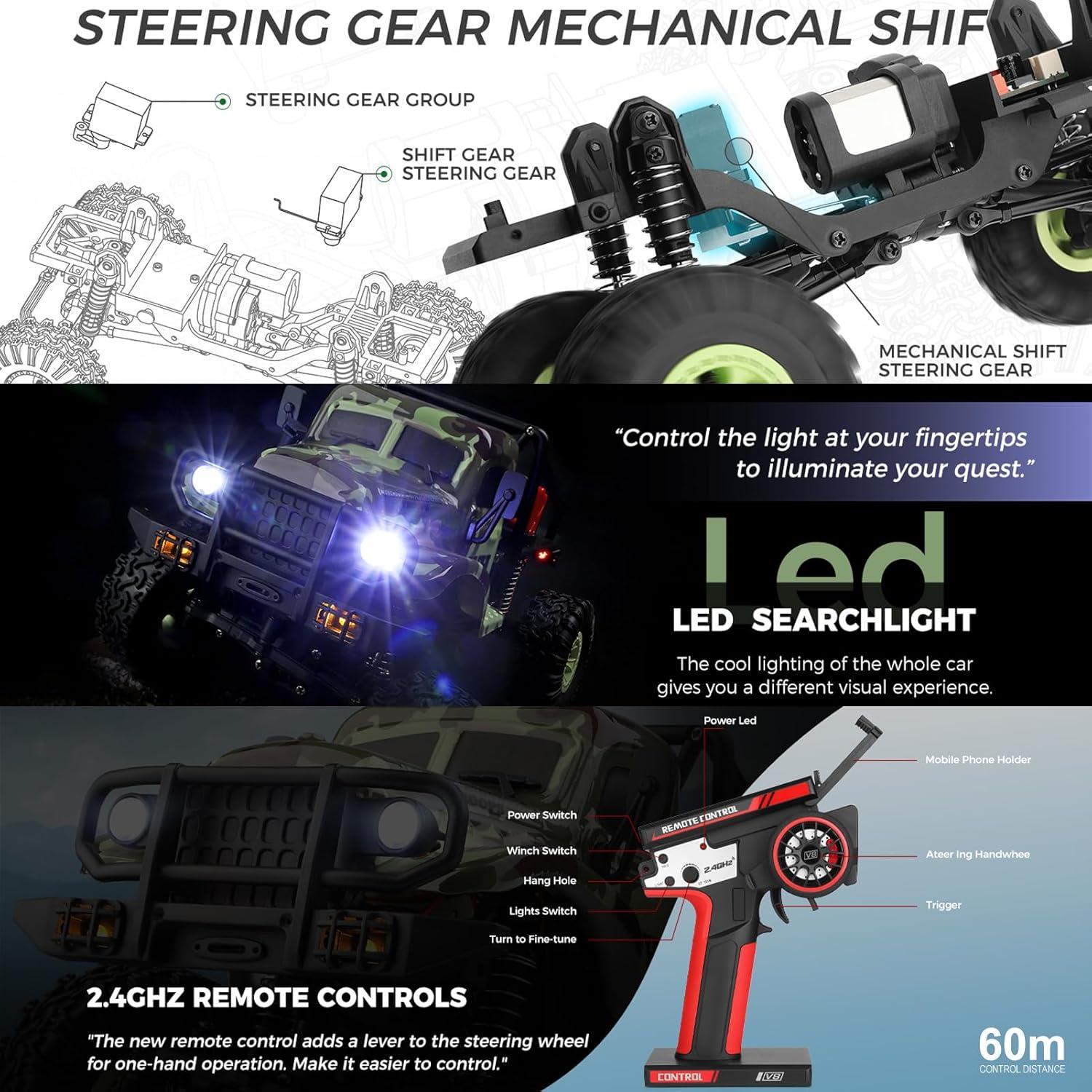 Coche RC Hylukon 1:18 Camión Militar 4WD LED Todo Terreno