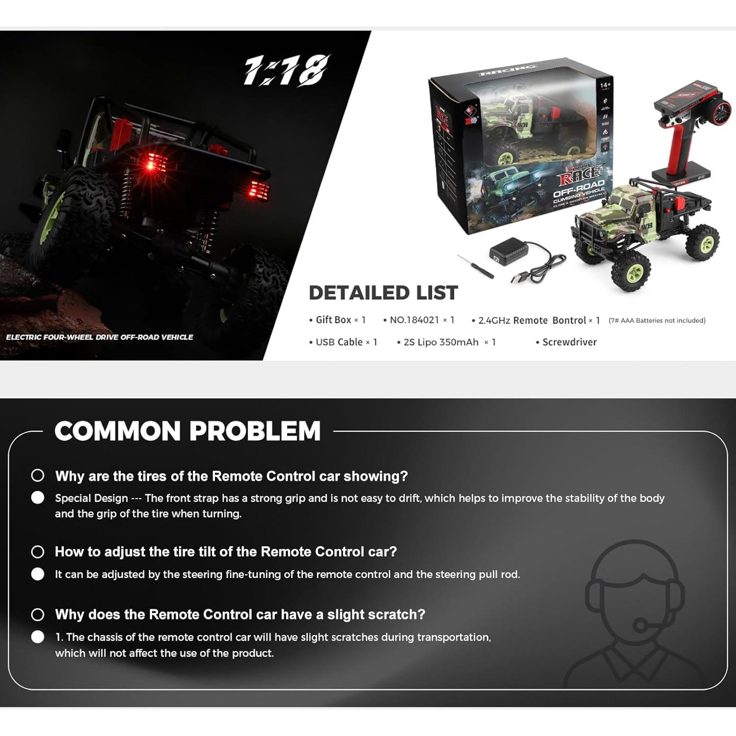 Coche RC Hylukon 1:18 Camión Militar 4WD LED Todo Terreno