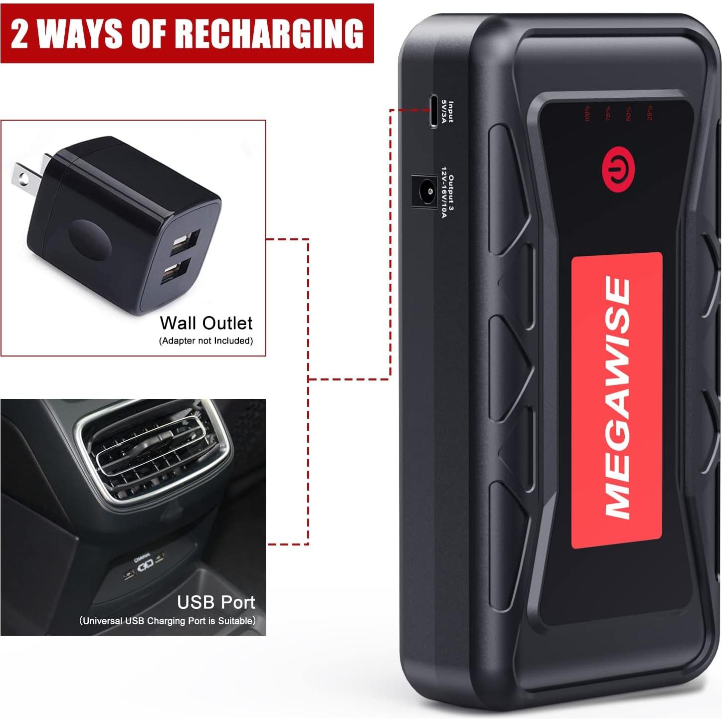 Arrancador de Batería MEGAWISE 2500A 21800mAh 12V USB