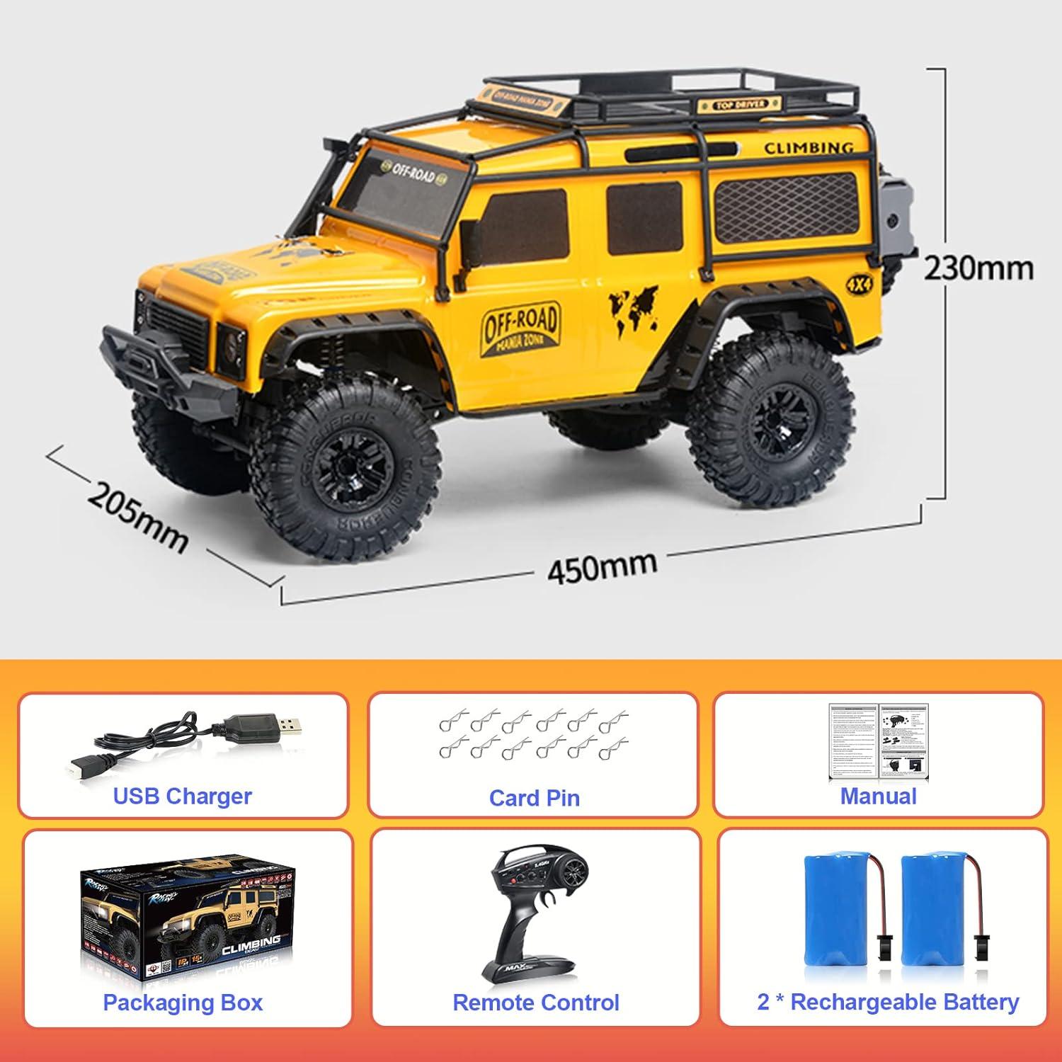 RC Cars RC Crawler 1/10 Scale RTR Remote Control Car 4WD 2.4GHz Brushed Offroad Racing Hobby Grade Model Vehicle with LED Lights 2Pcs Battery Toy for Kids and Adults
