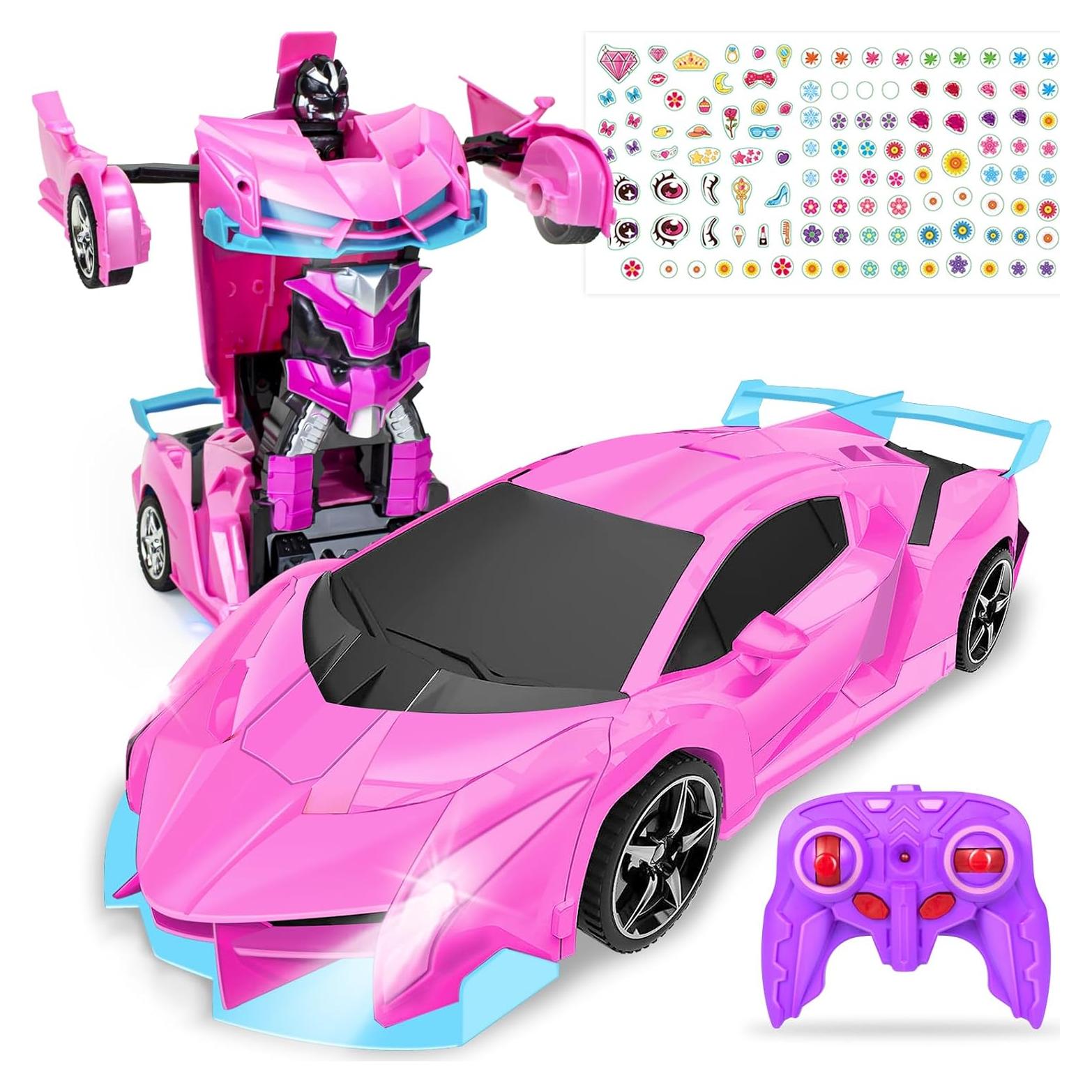 Coche RC Transformador Rosa Bloolilies 1:18 con Luces LED