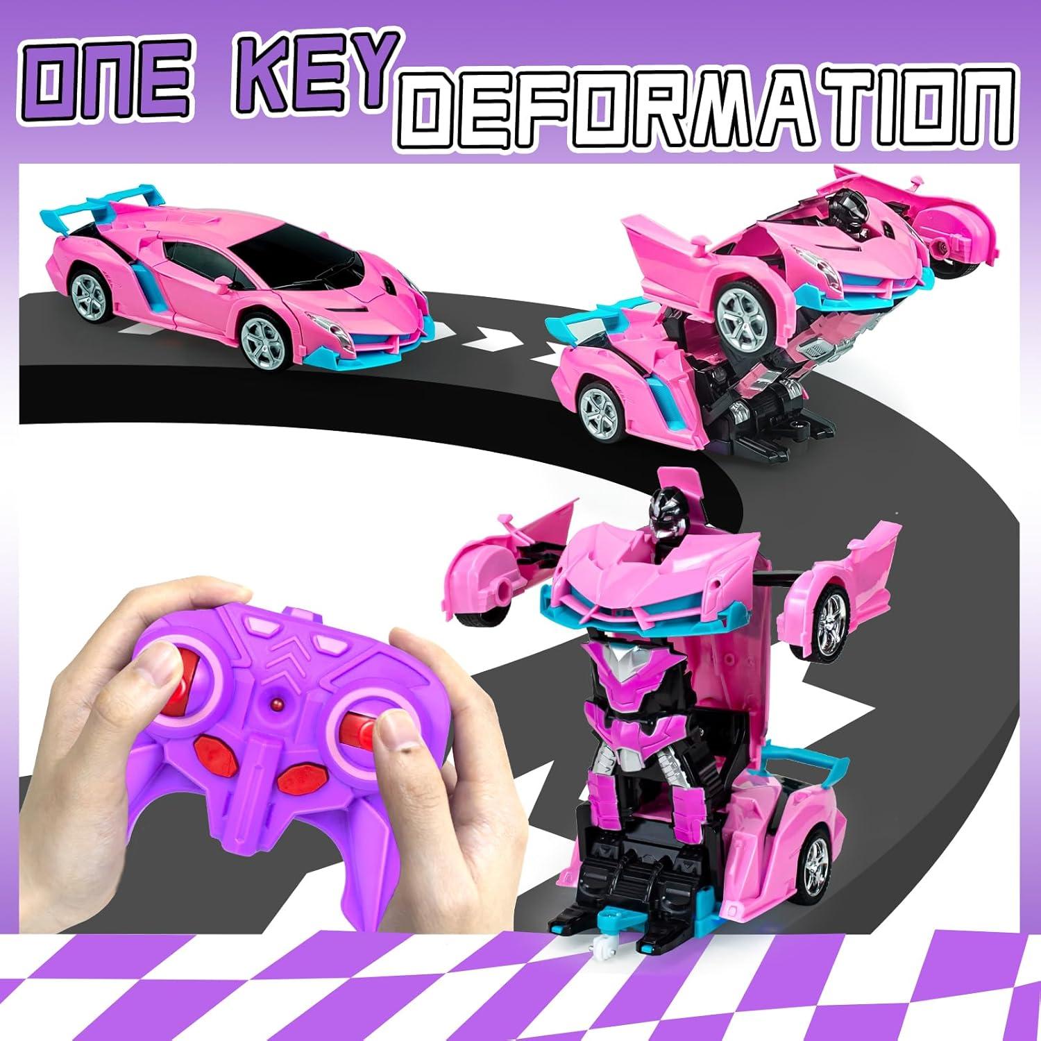 Coche RC Transformador Rosa Bloolilies 1:18 con Luces LED