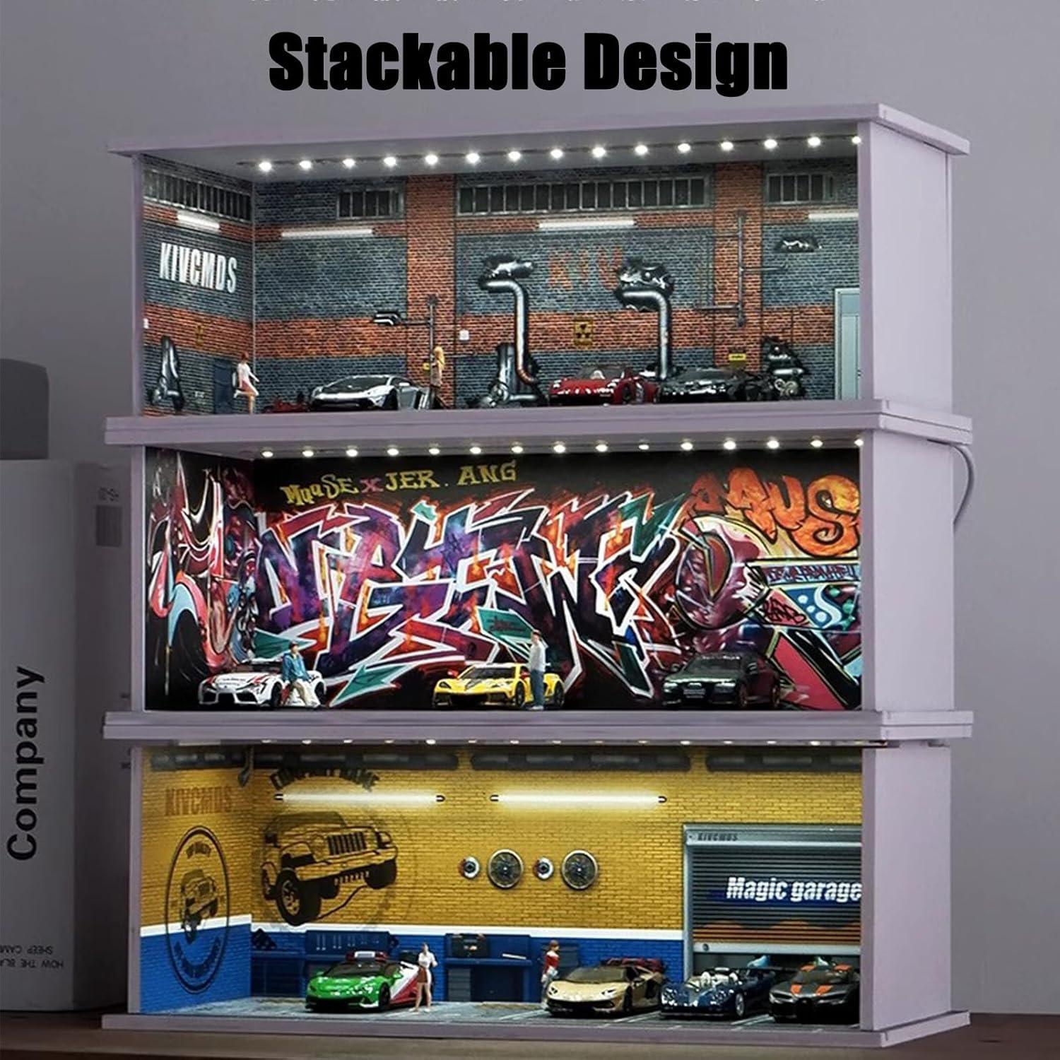 Vitrina para Coches 1:64 FQDGTFA Garaje Rojo con Luz LED