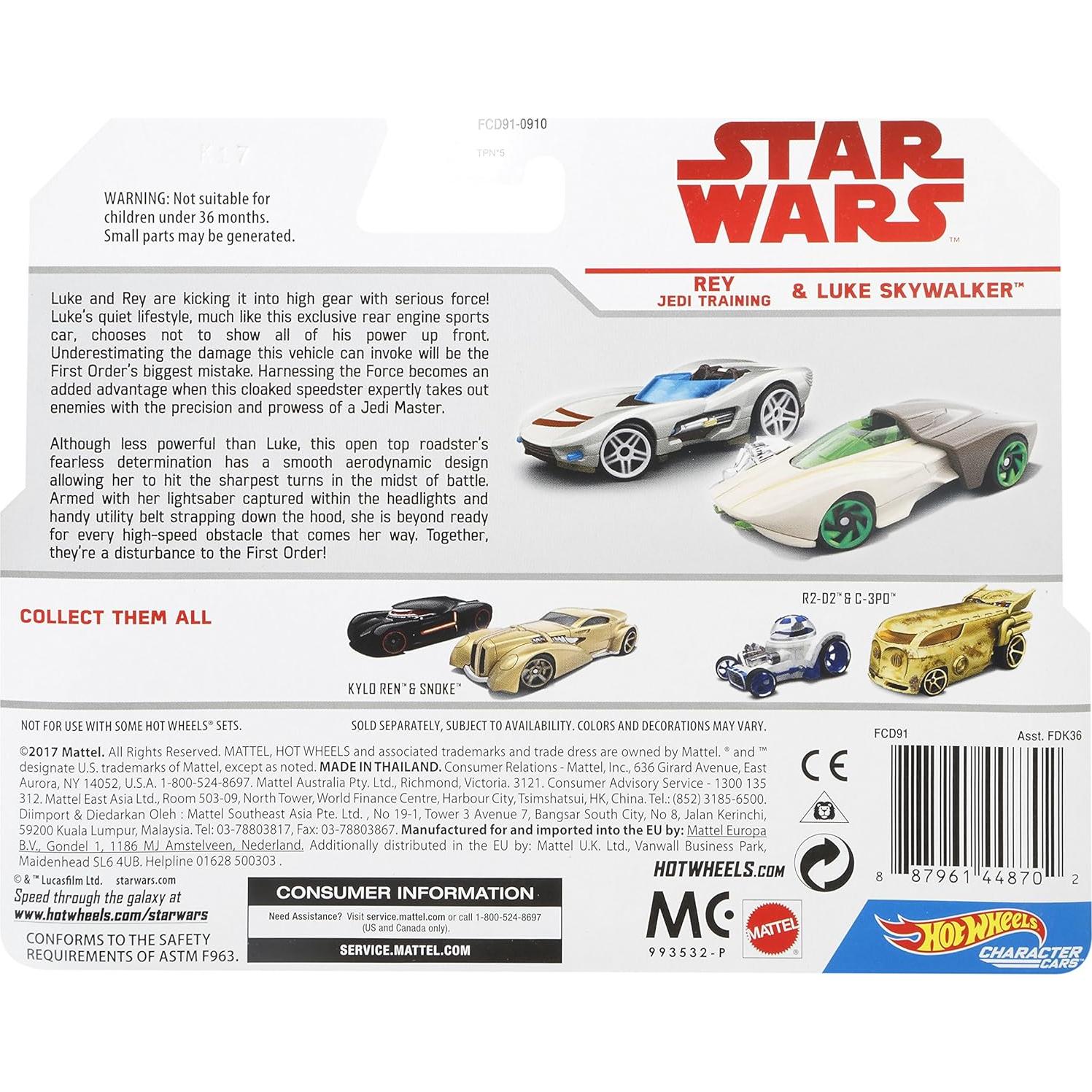 Hot Wheels Star Wars Rey y Luke Skywalker 2 Pack Autos 1:64