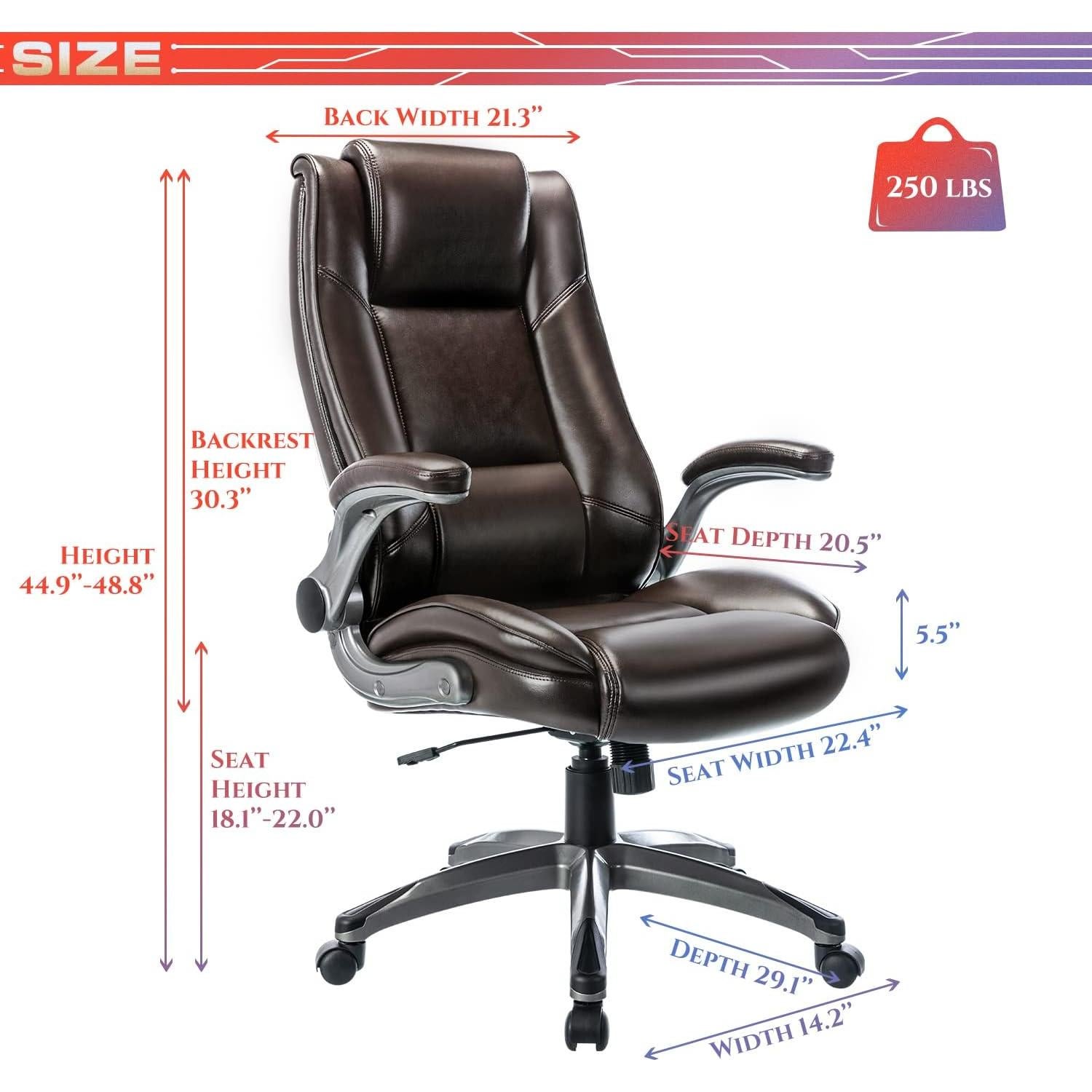 Silla de Oficina COLAMY Alta Respaldo Cuero Ergonómica