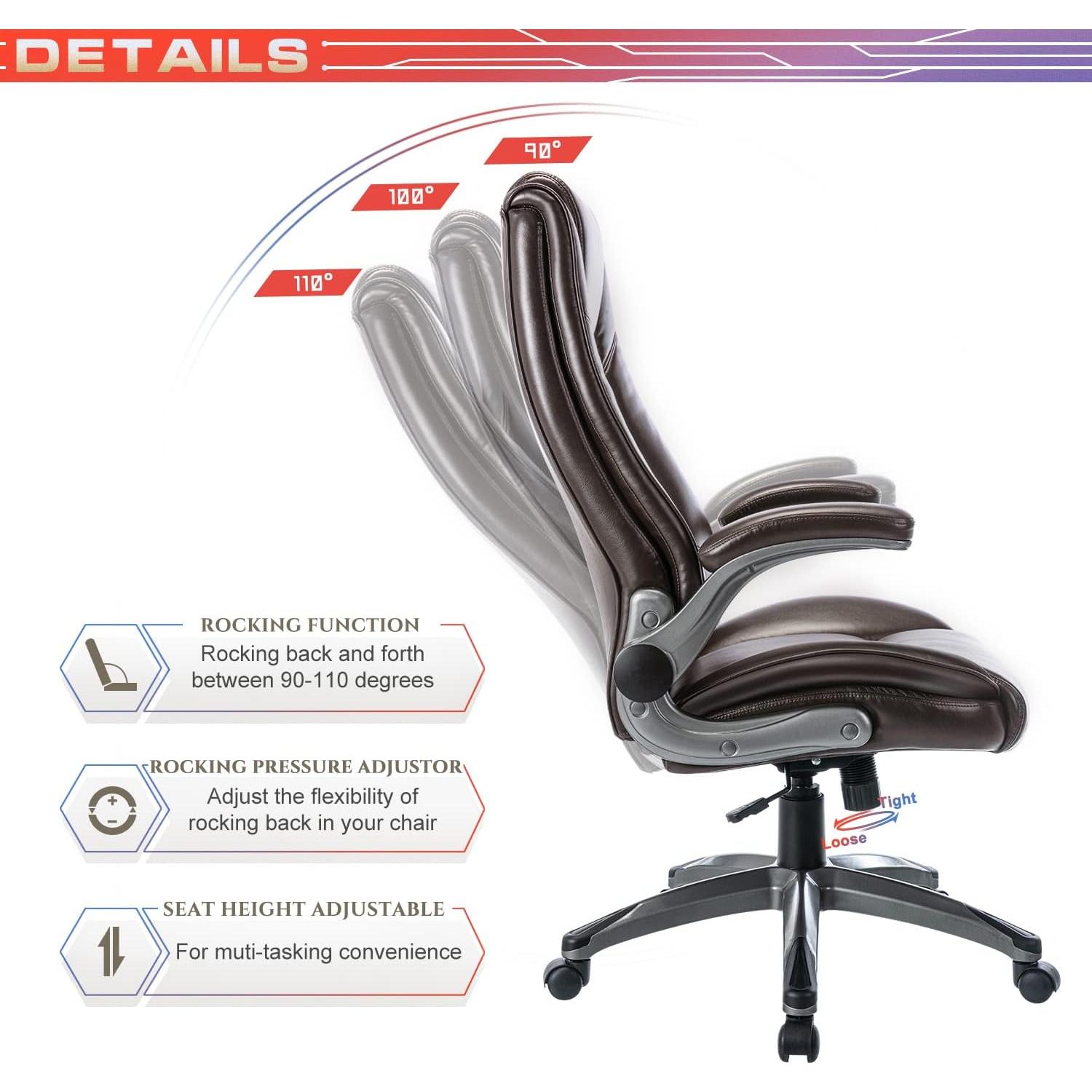 Silla de Oficina COLAMY Alta Respaldo Cuero Ergonómica