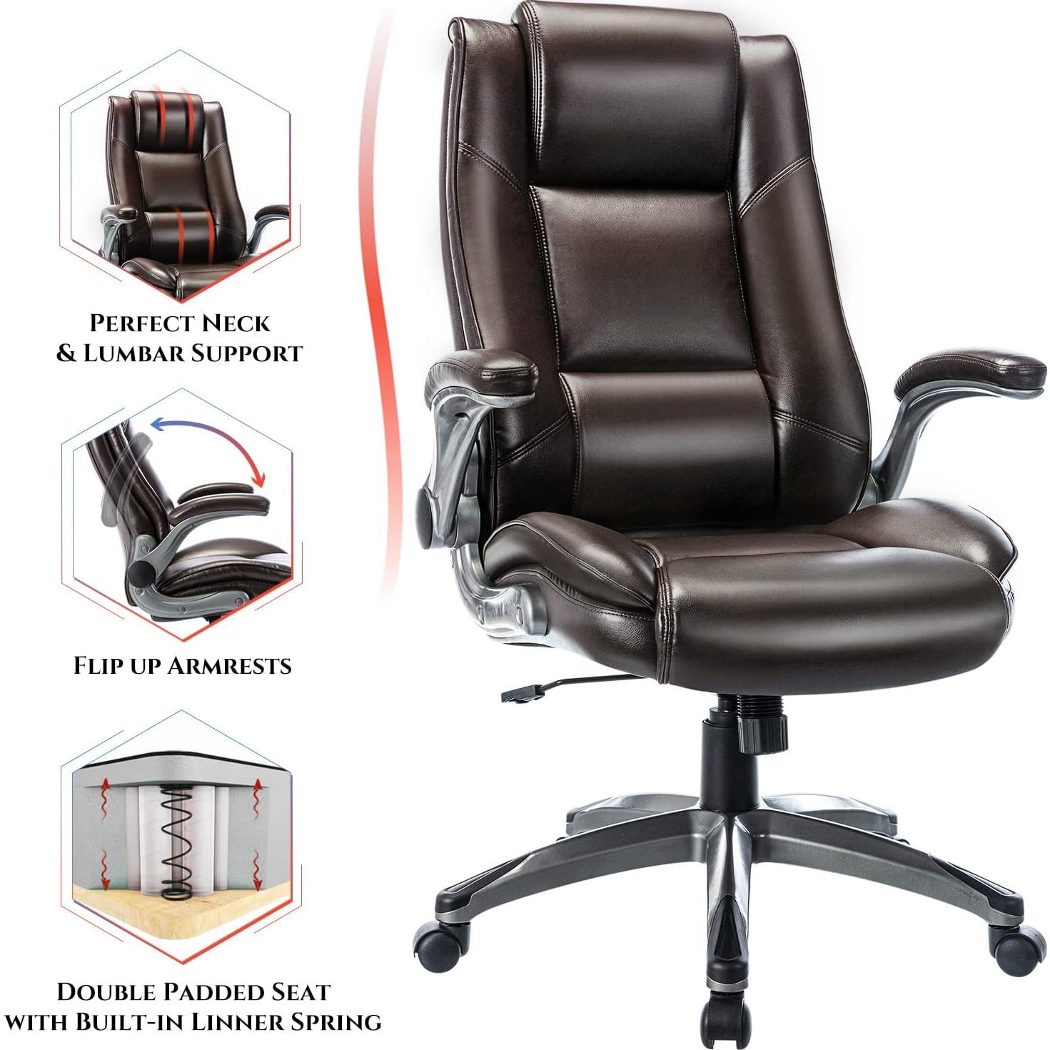 Silla de Oficina COLAMY Alta Respaldo Cuero Ergonómica