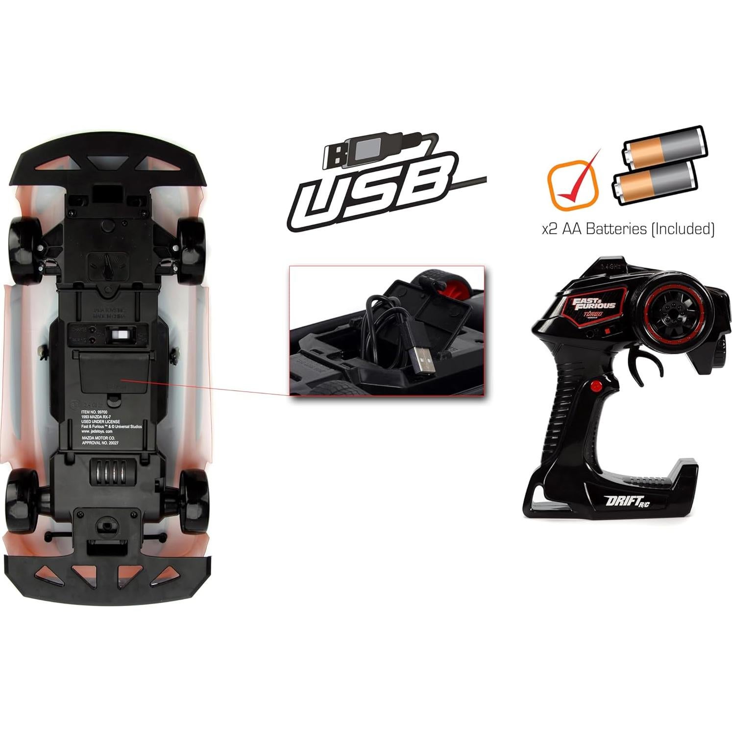 Coche RC Jada Rápido y Furioso Mazda RX-7 1:10 Naranja y Negro