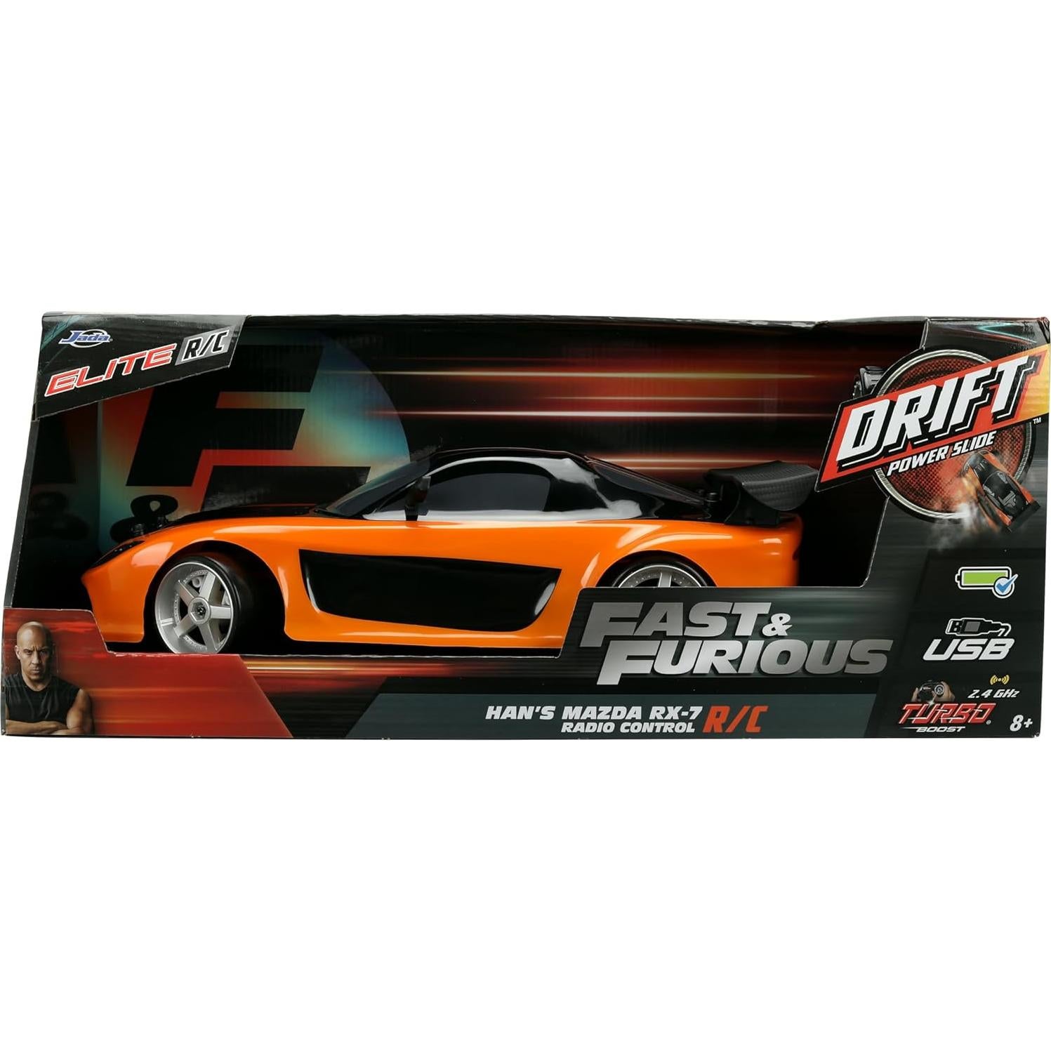 Coche RC Jada Rápido y Furioso Mazda RX-7 1:10 Naranja y Negro