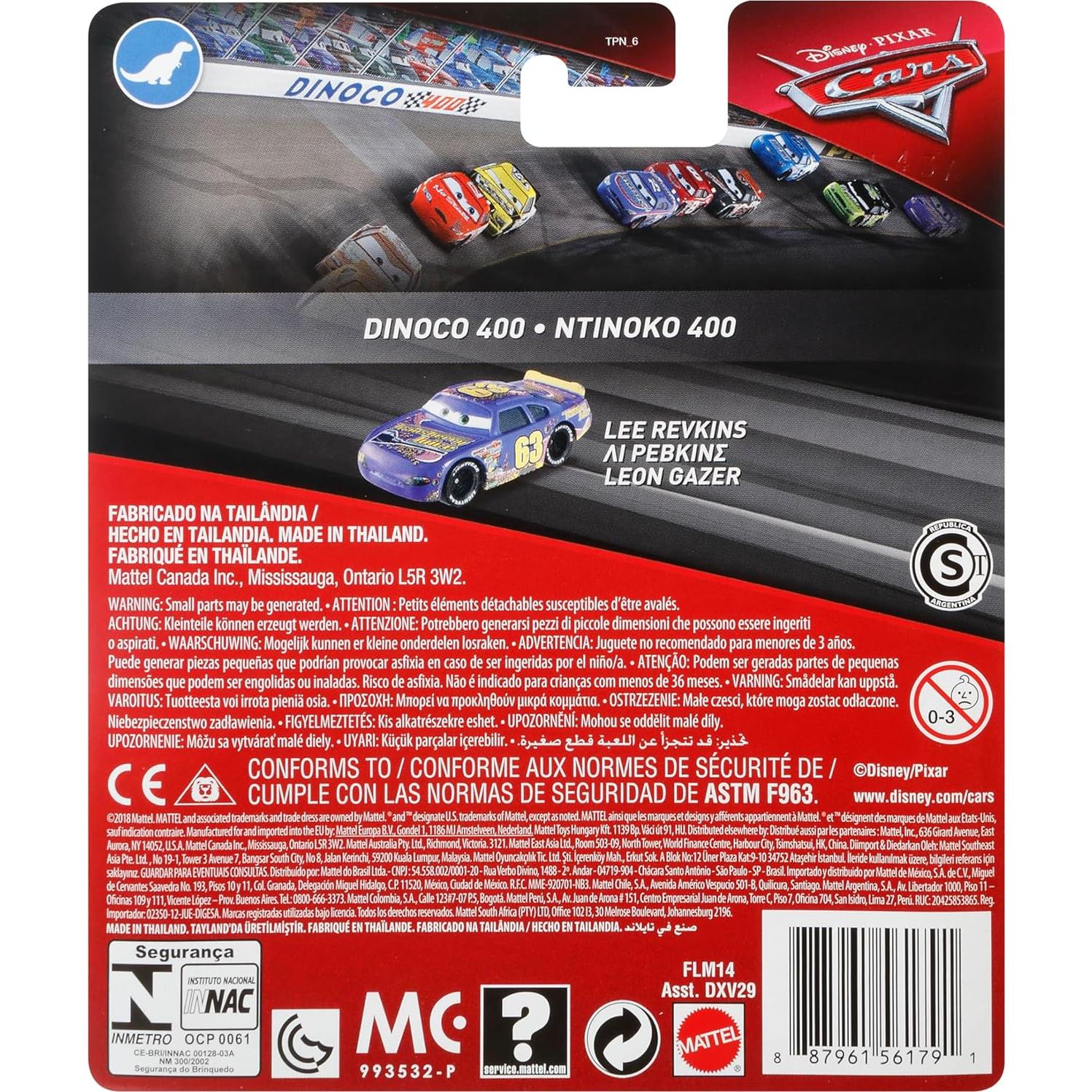 Vehículo Disney Cars Lee Revkins 1:55 Mattel