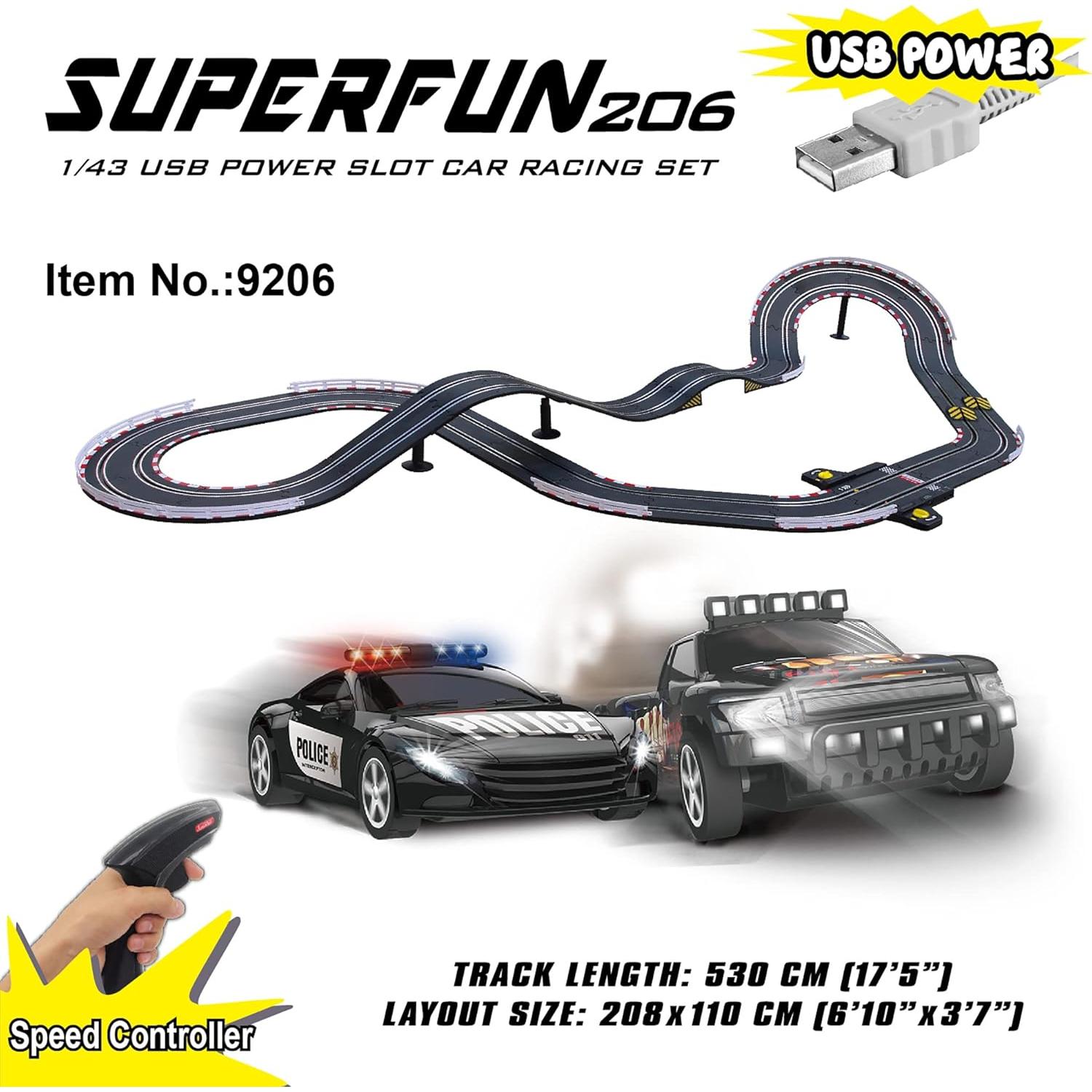 Conjunto de Carreras de Coches de Slot SuperFun 206 USB 530cm