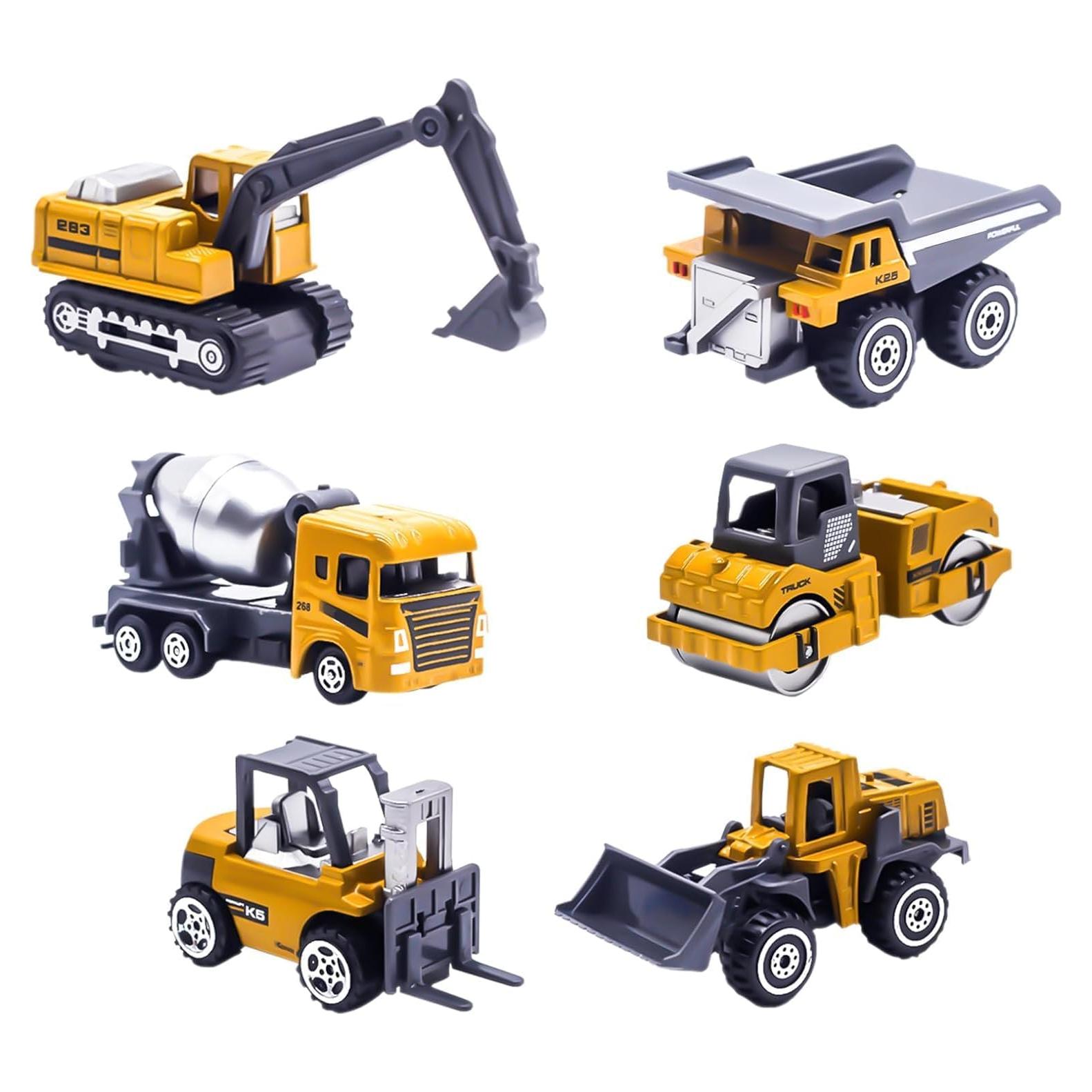 Set 6 Juguetes Camiones Construcción Diecast para Niños