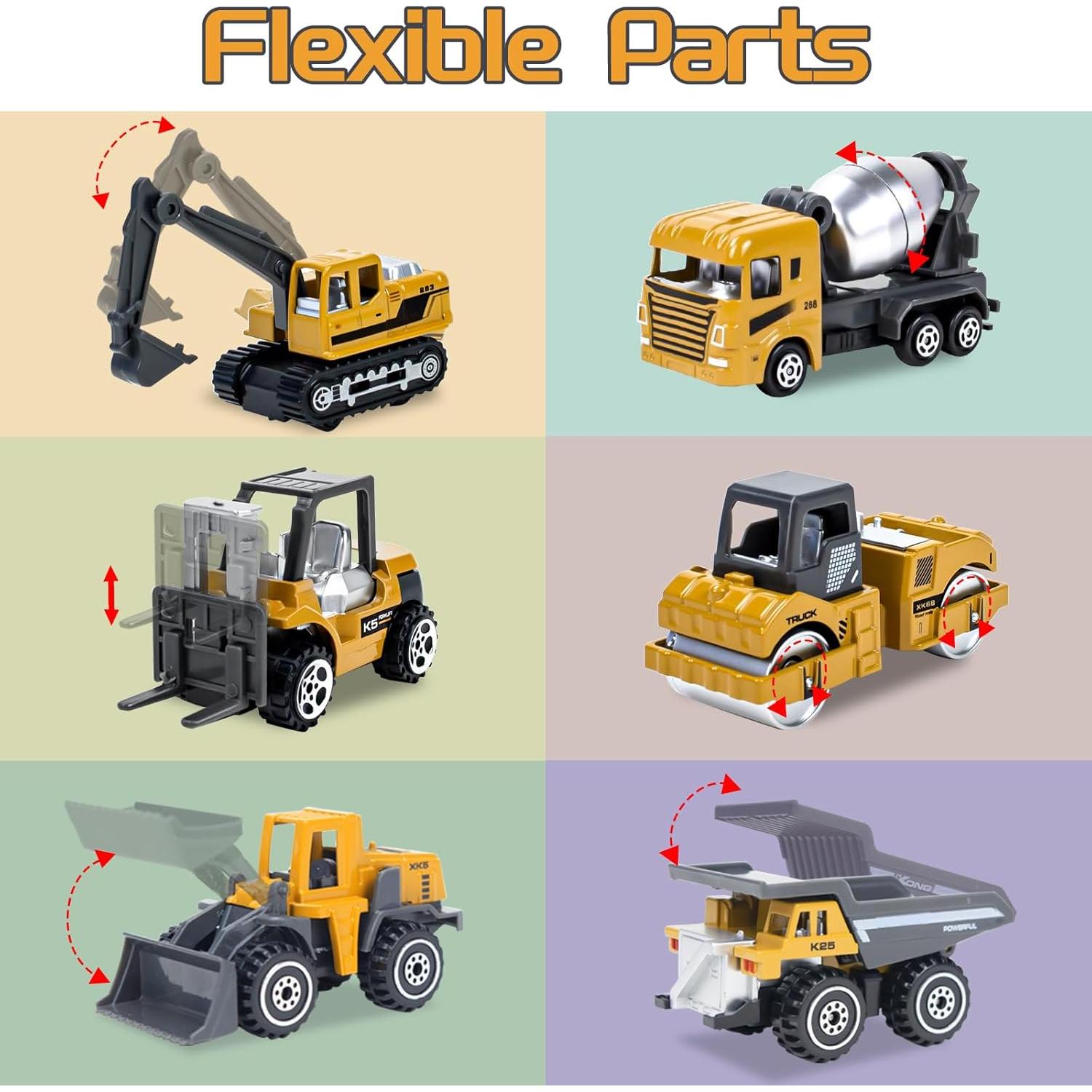 Set 6 Juguetes Camiones Construcción Diecast para Niños