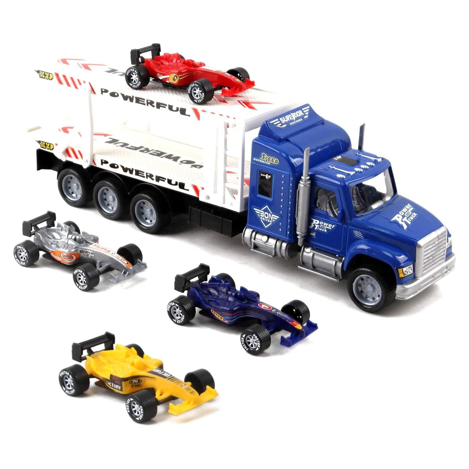 Camión Semirremolque Juguete Vokodo con 4 Autos F1 1:32