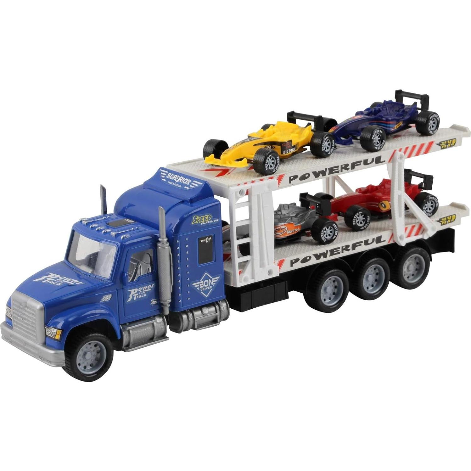 Camión Semirremolque Juguete Vokodo con 4 Autos F1 1:32