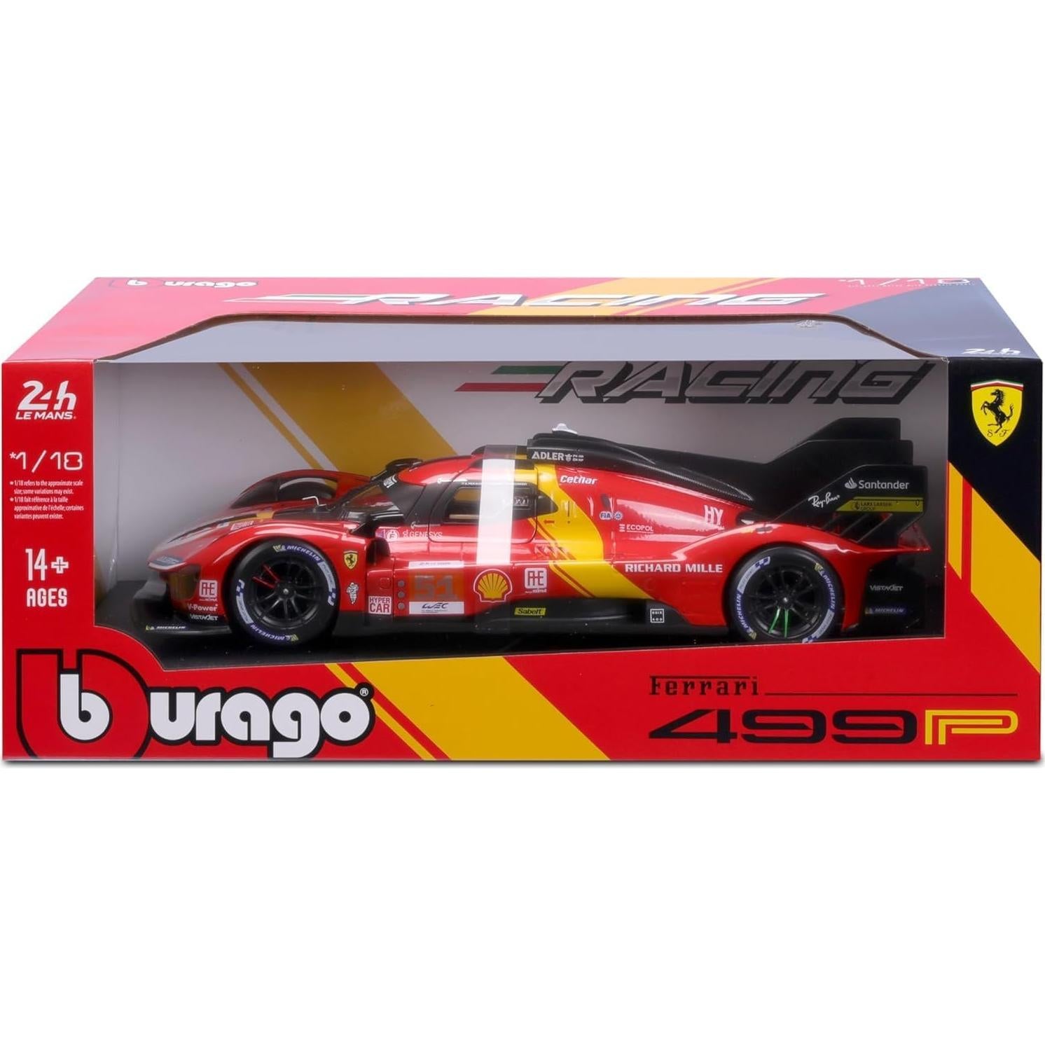 Bburago Ferrari 499P 2023 Modelo a Escala 1/18 Rojo