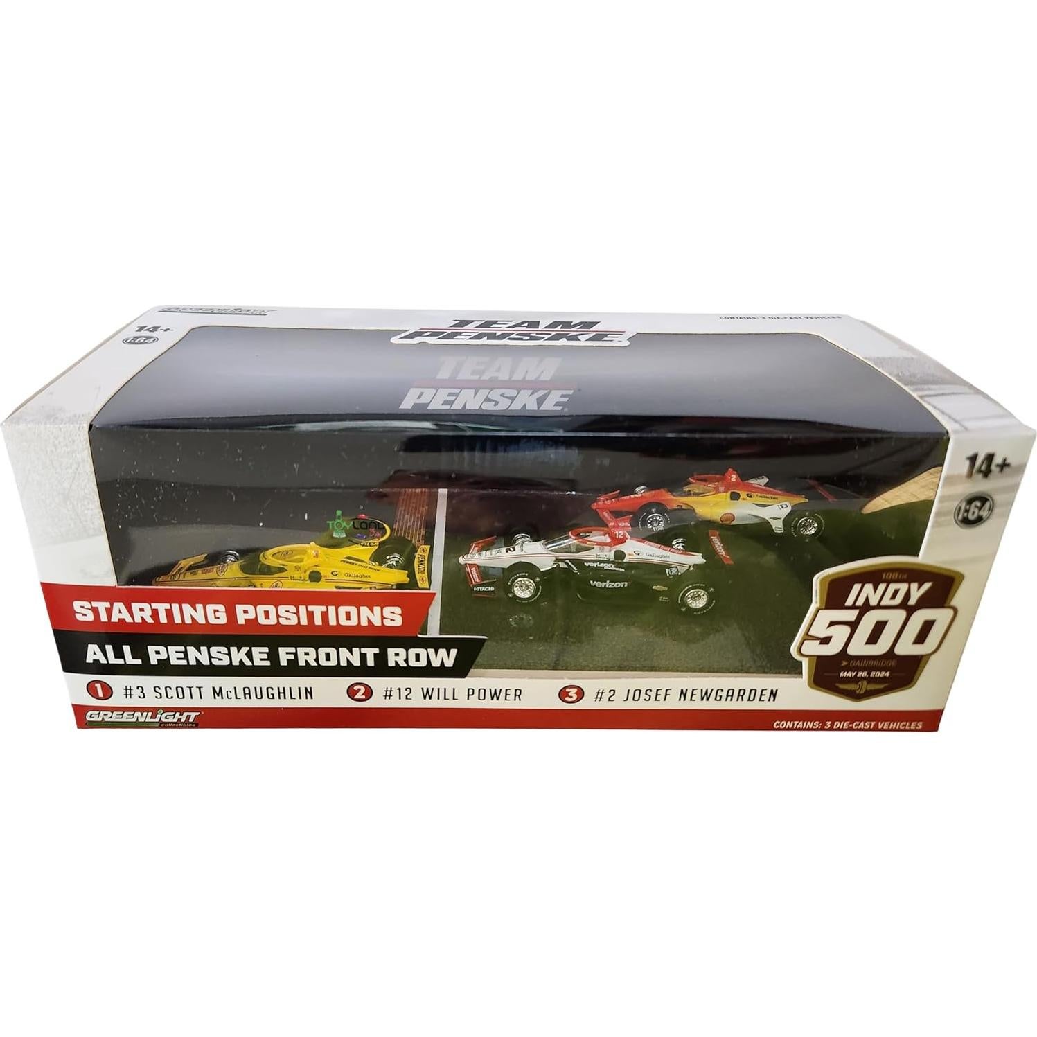 Set de 3 Coches Greenlight Indy 500 2024 Penske 1:64