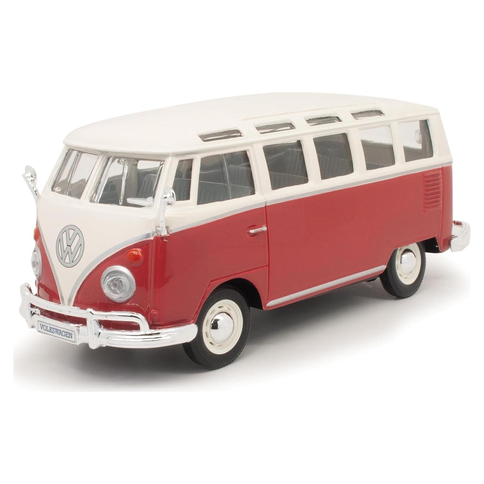 Maisto Volkswagen Van Samba Bus Rojo y Beige 1:25 Diecast
