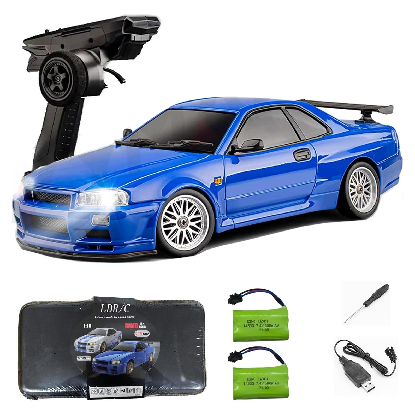 Coche RC Drift GTR R34 1:18 Moonzeamus Azul