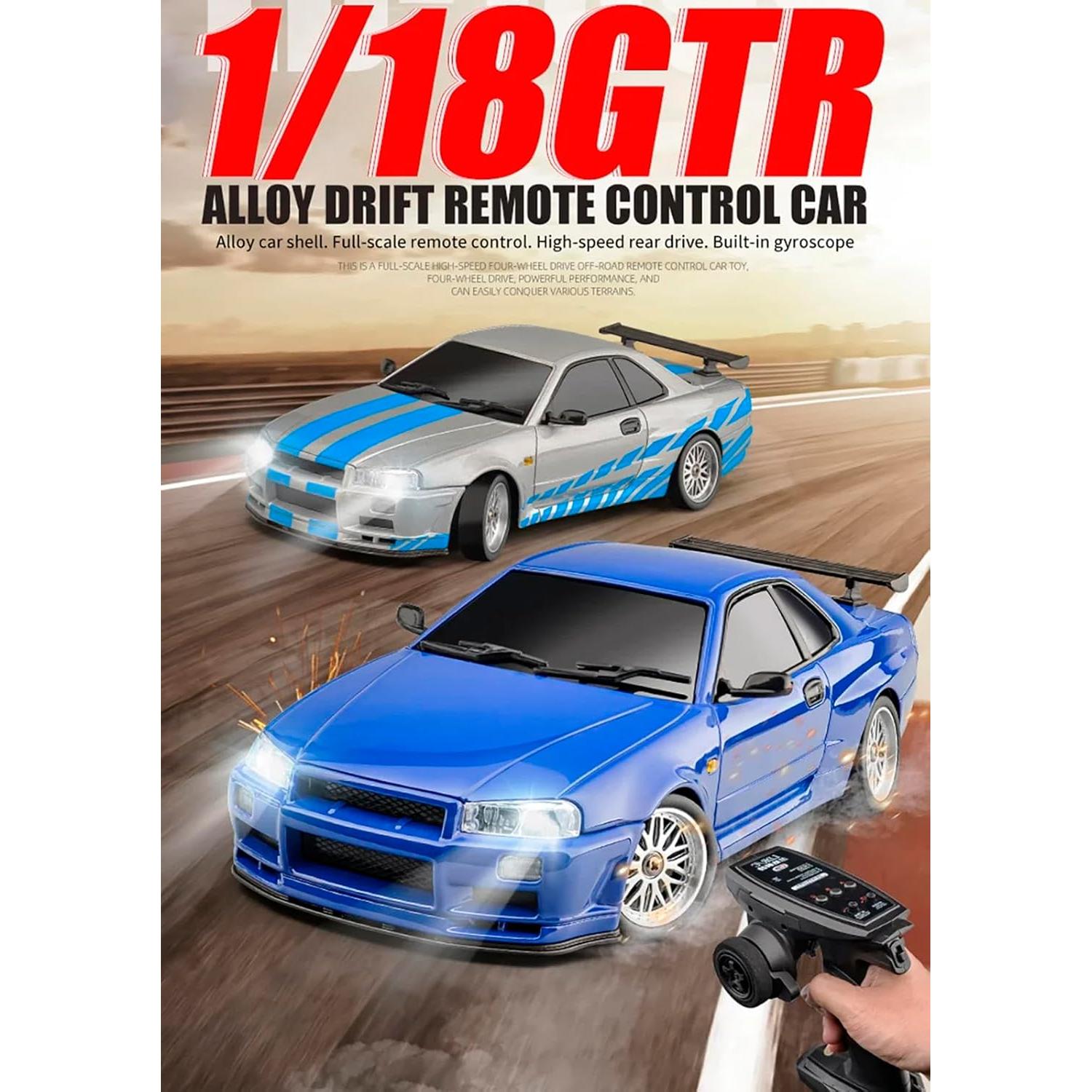 Coche RC Drift GTR R34 1:18 Moonzeamus Azul