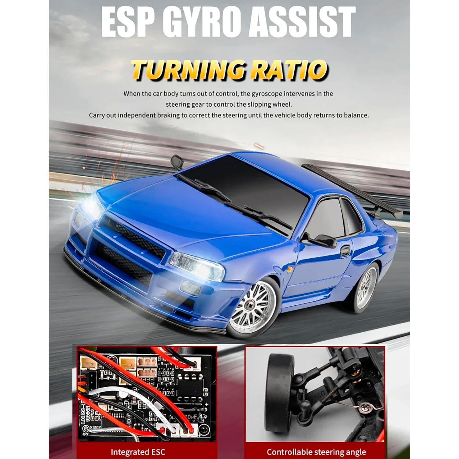 Coche RC Drift GTR R34 1:18 Moonzeamus Azul