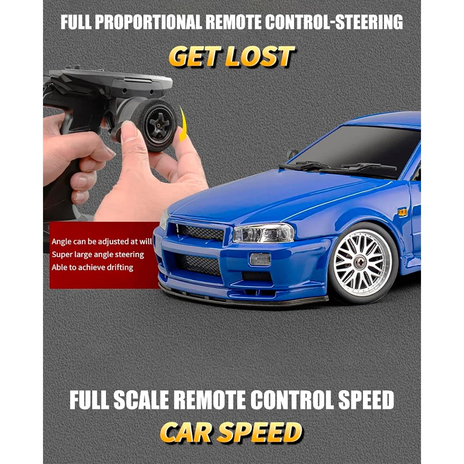 Coche RC Drift GTR R34 1:18 Moonzeamus Azul