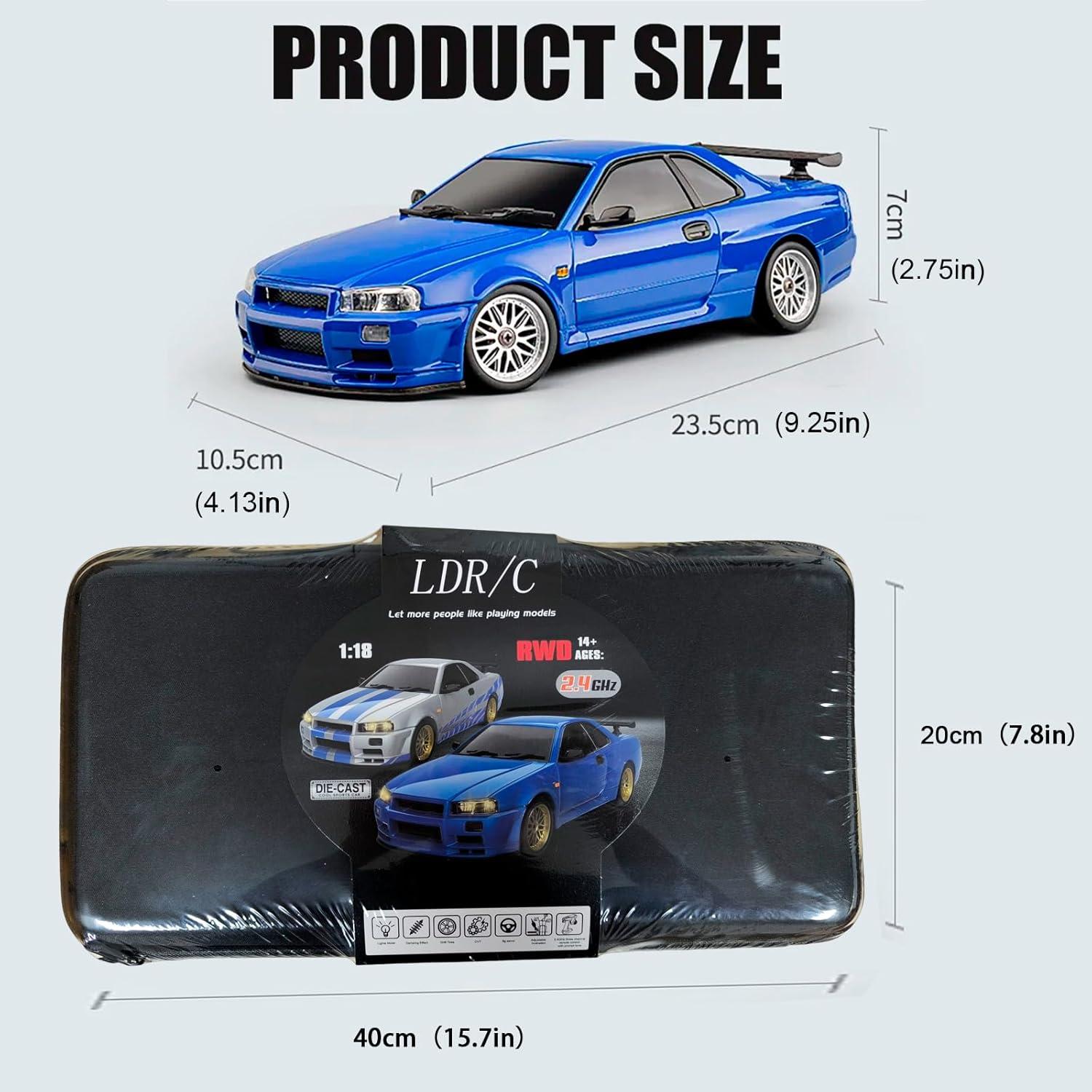 Coche RC Drift GTR R34 1:18 Moonzeamus Azul