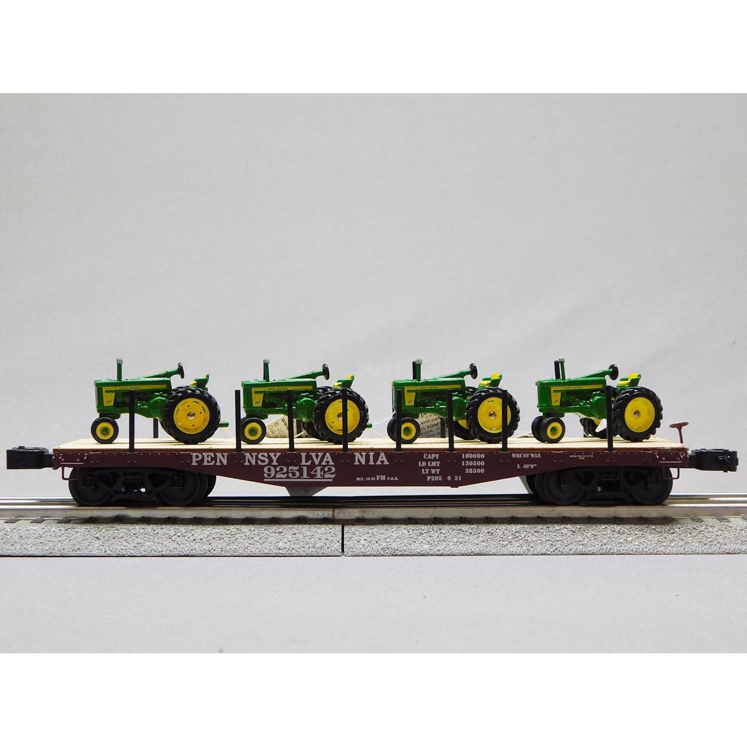 Lionel PRR Flatcar con 4 Tractores Vintage John Deere O Gauge
