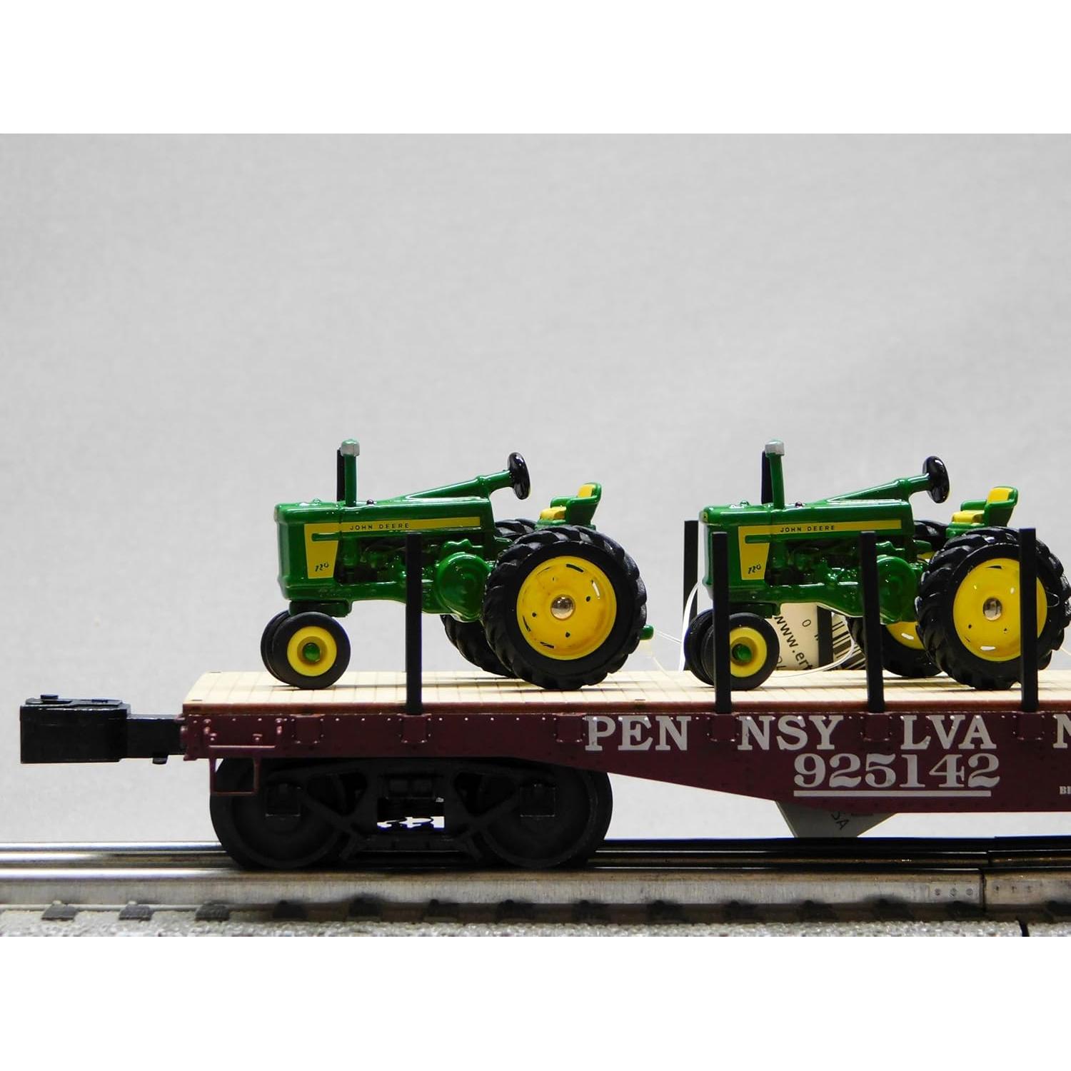 Lionel PRR Flatcar con 4 Tractores Vintage John Deere O Gauge