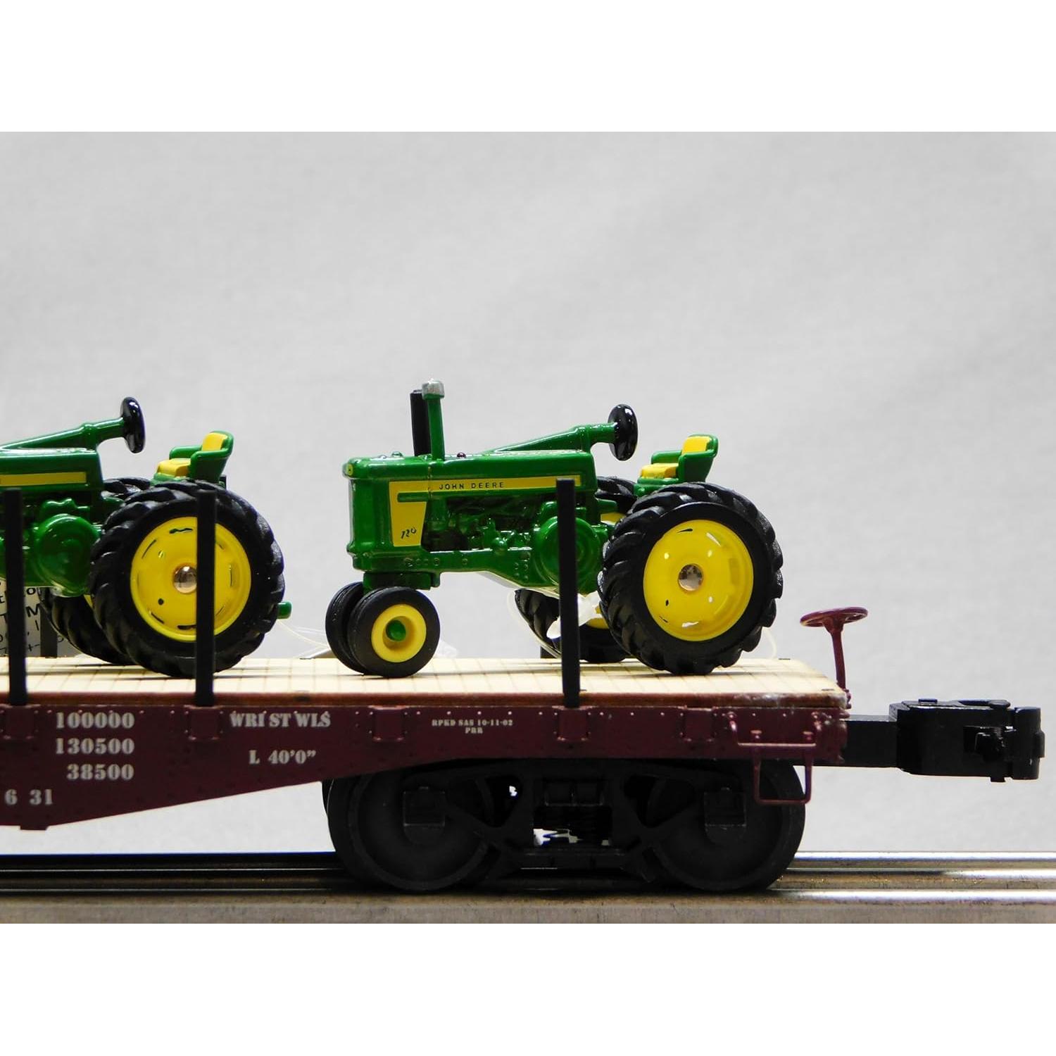 Lionel PRR Flatcar con 4 Tractores Vintage John Deere O Gauge