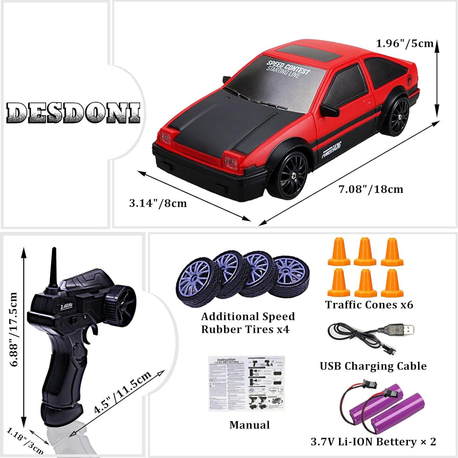 Coche RC Drift 1:16 Desdoni 18km/h 4WD con Luces LED