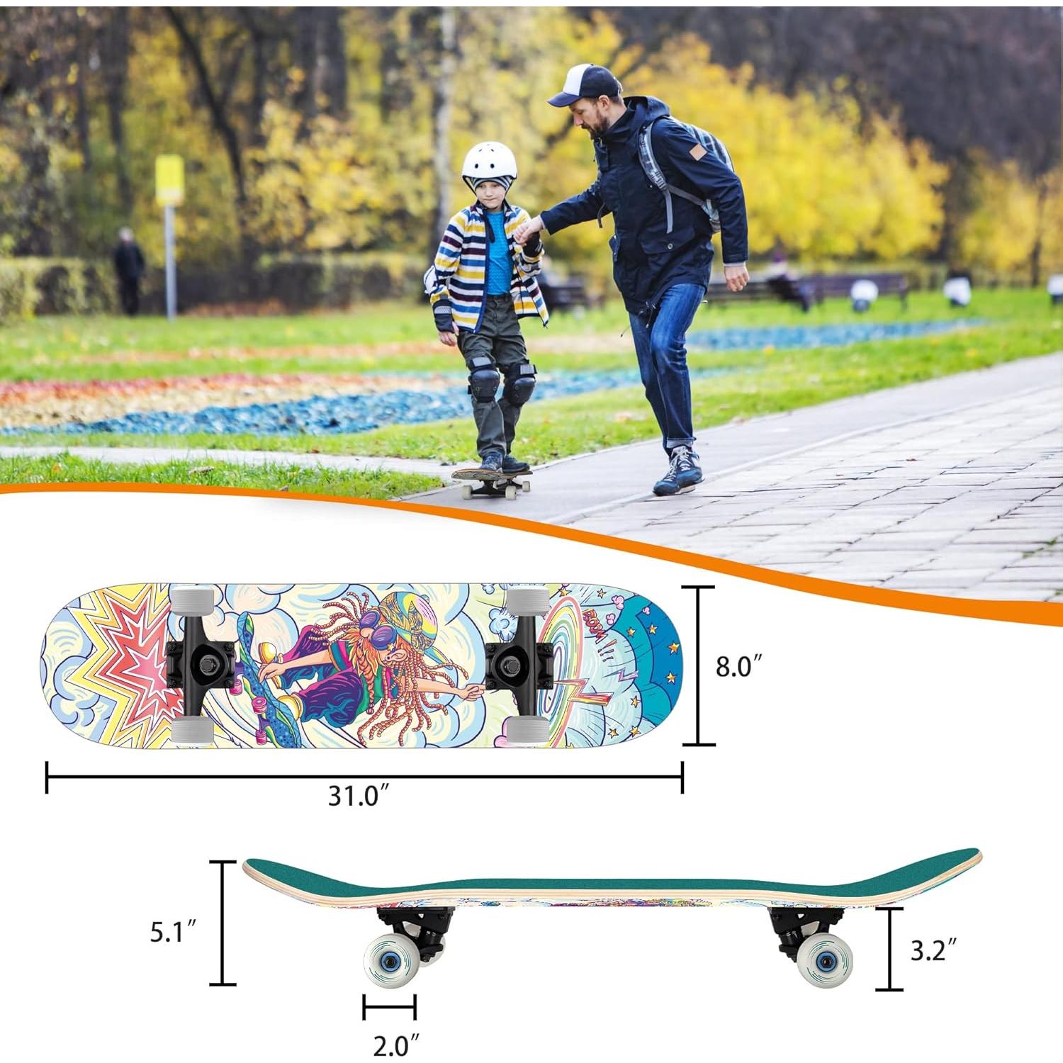 Patineta Completa Ryvorbe 31" para Principiantes 7 Capas Arce
