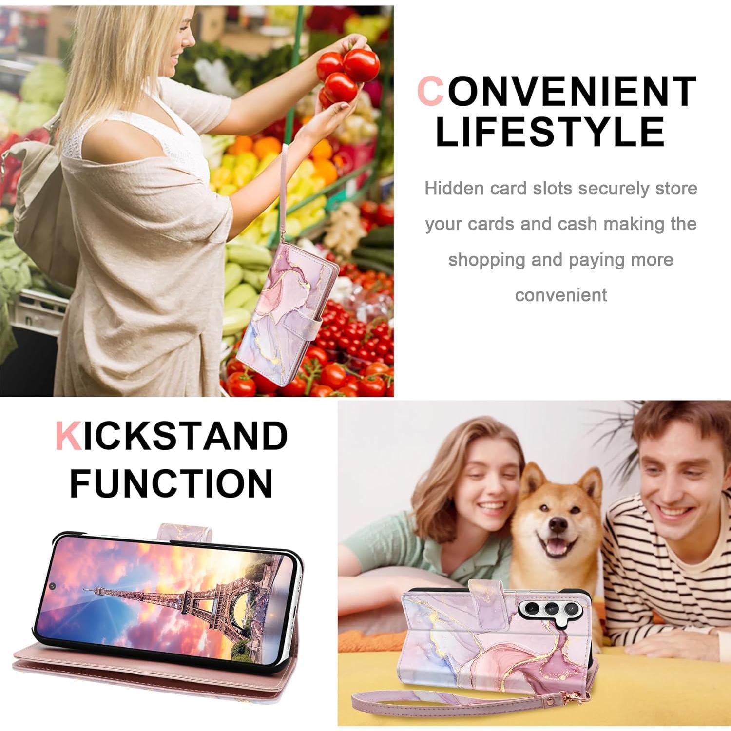 Funda Cartera Fingic para Galaxy S24 Plus Rosa Dorado