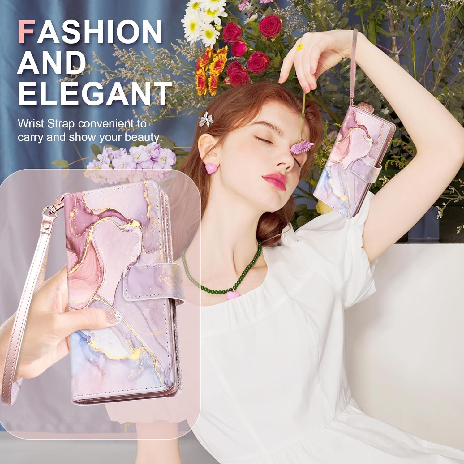 Funda Cartera Fingic para Galaxy S24 Plus Rosa Dorado