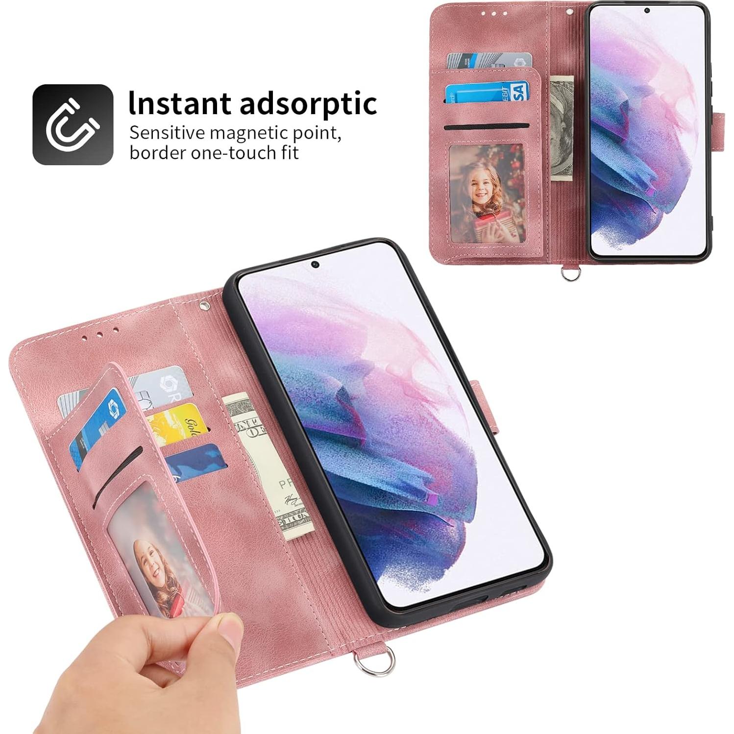 Funda billetera Dswteny para Samsung Galaxy S22 Plus 5G, rosa