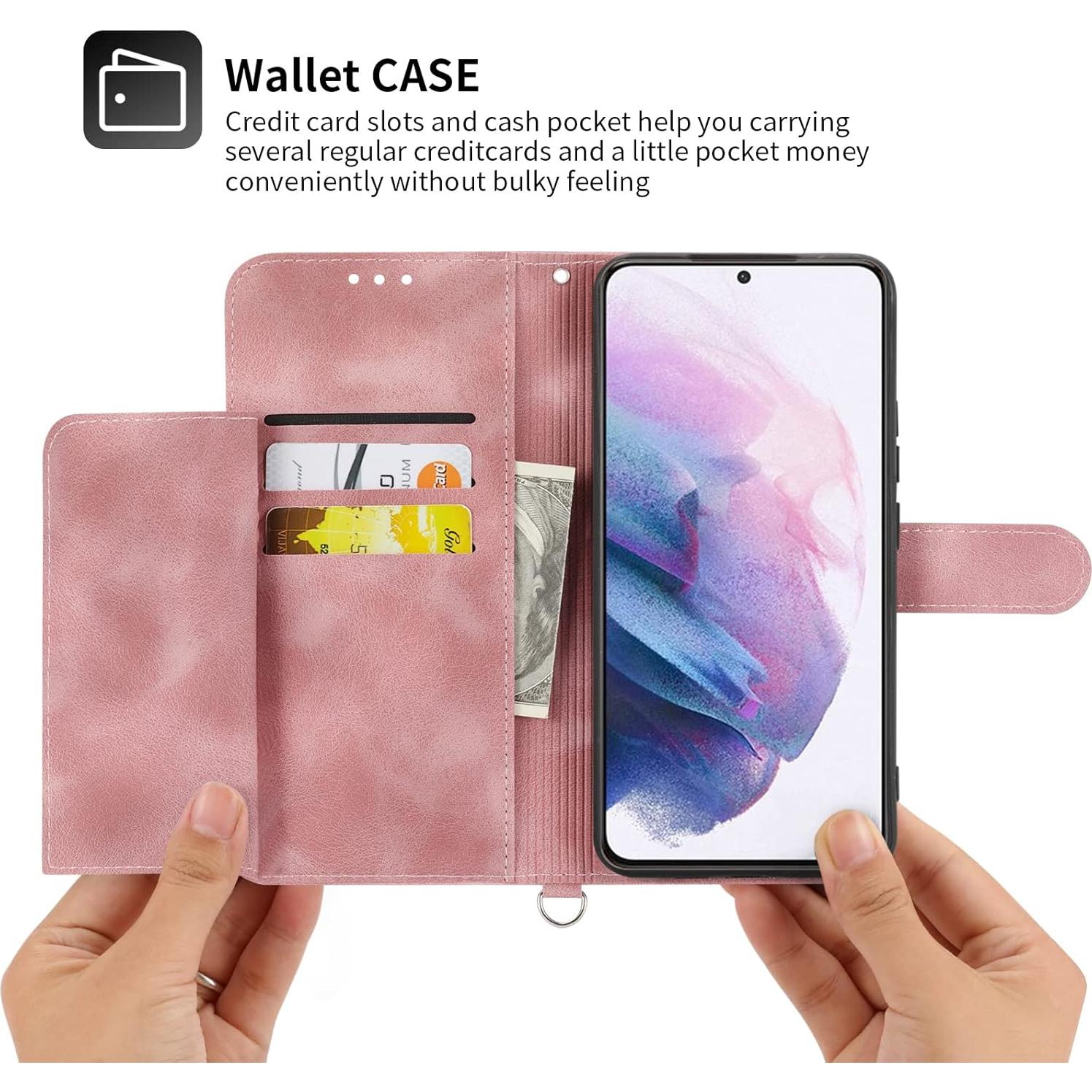 Funda billetera Dswteny para Samsung Galaxy S22 Plus 5G, rosa