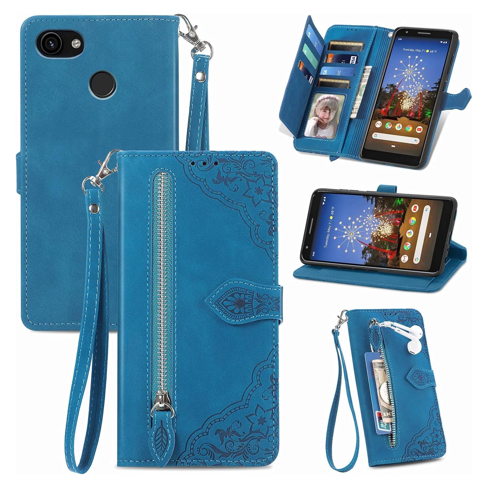 Funda de Cuero PU para Google Pixel 3a con Soporte Azul