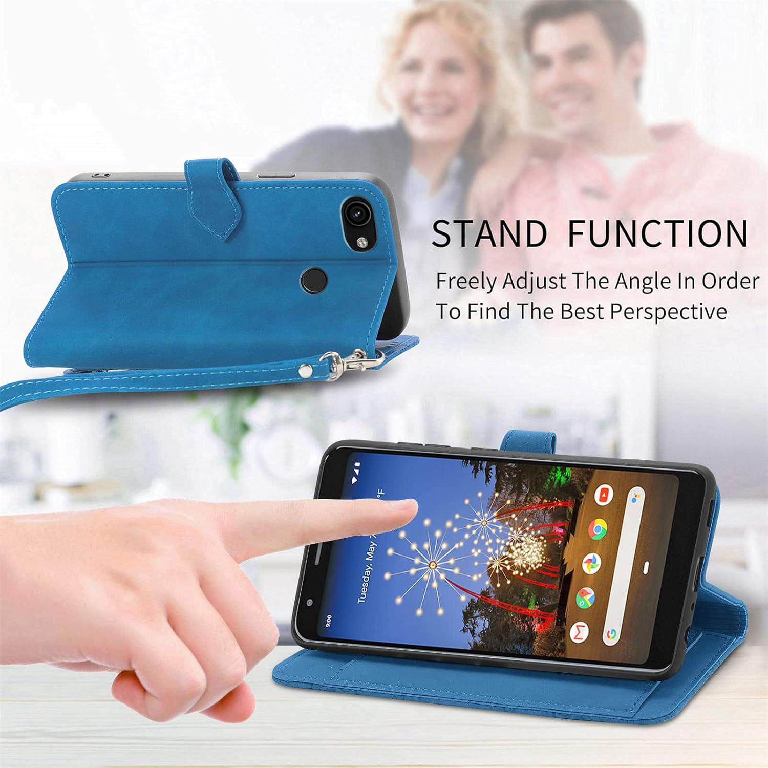 Funda de Cuero PU para Google Pixel 3a con Soporte Azul