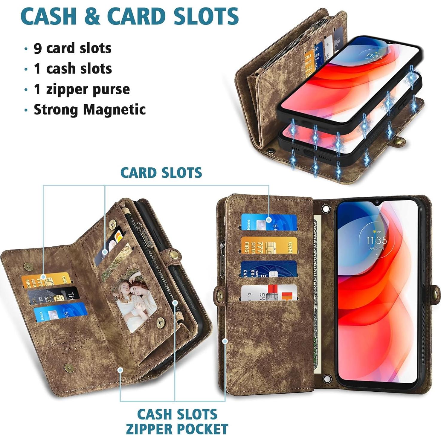 Funda Asuwish para Moto G Play 2021 Cartera Marrón