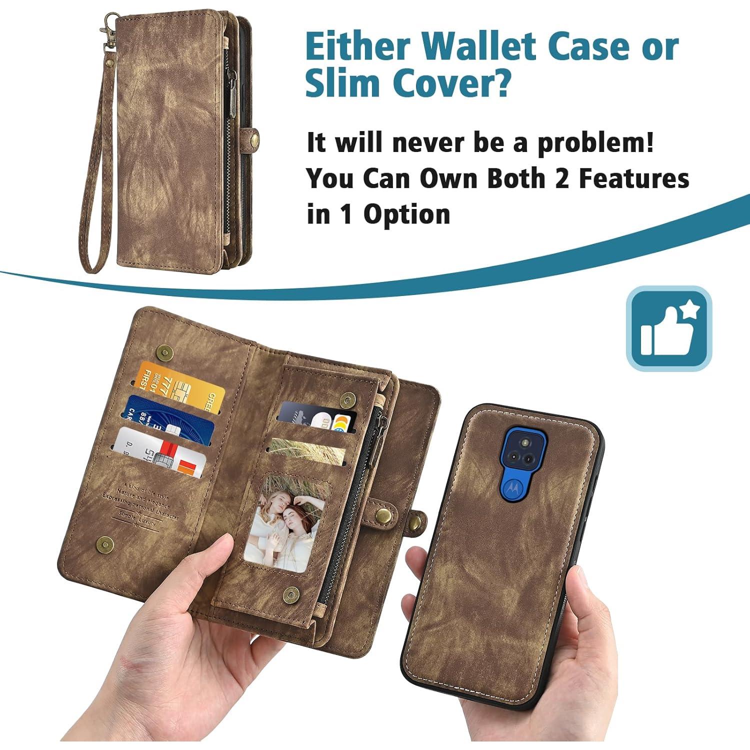 Funda Asuwish para Moto G Play 2021 Cartera Marrón