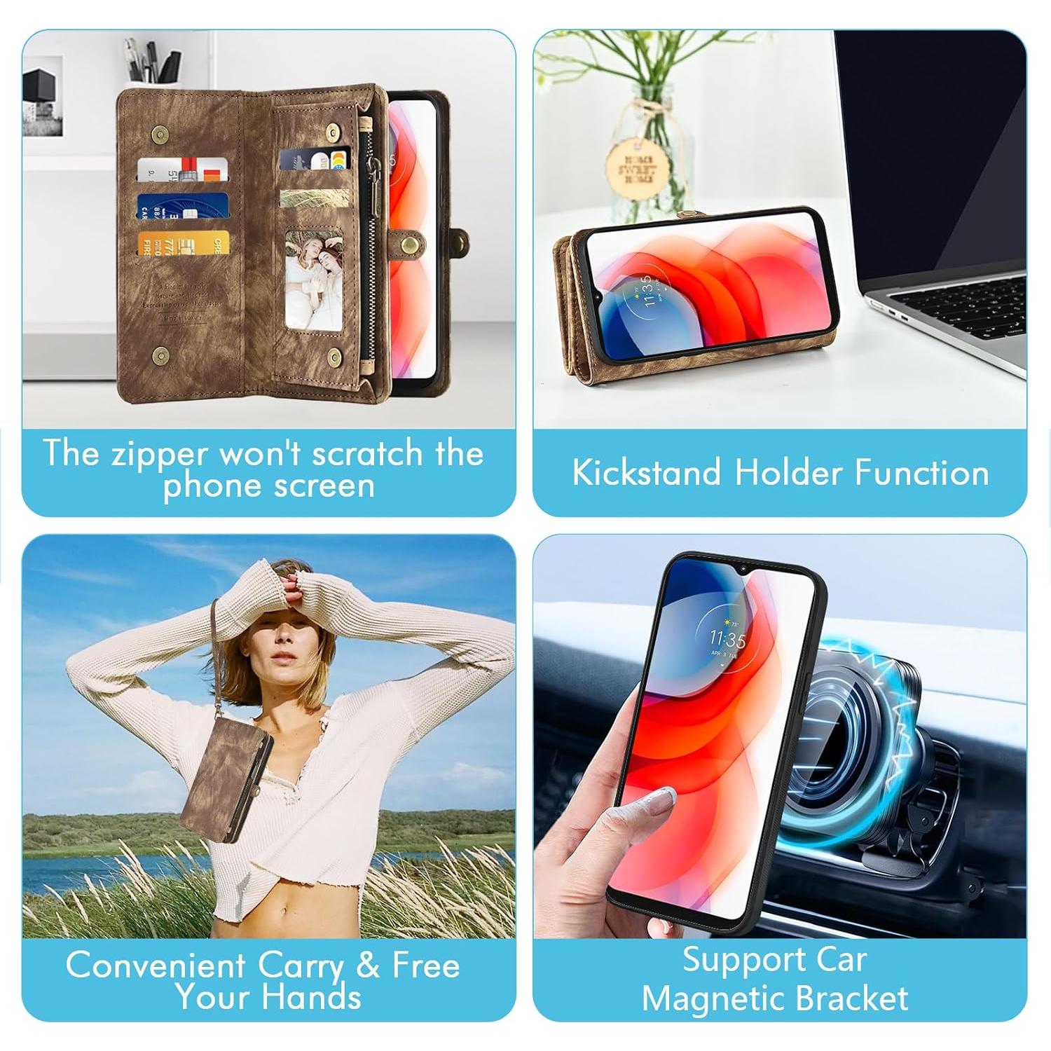 Funda Asuwish para Moto G Play 2021 Cartera Marrón