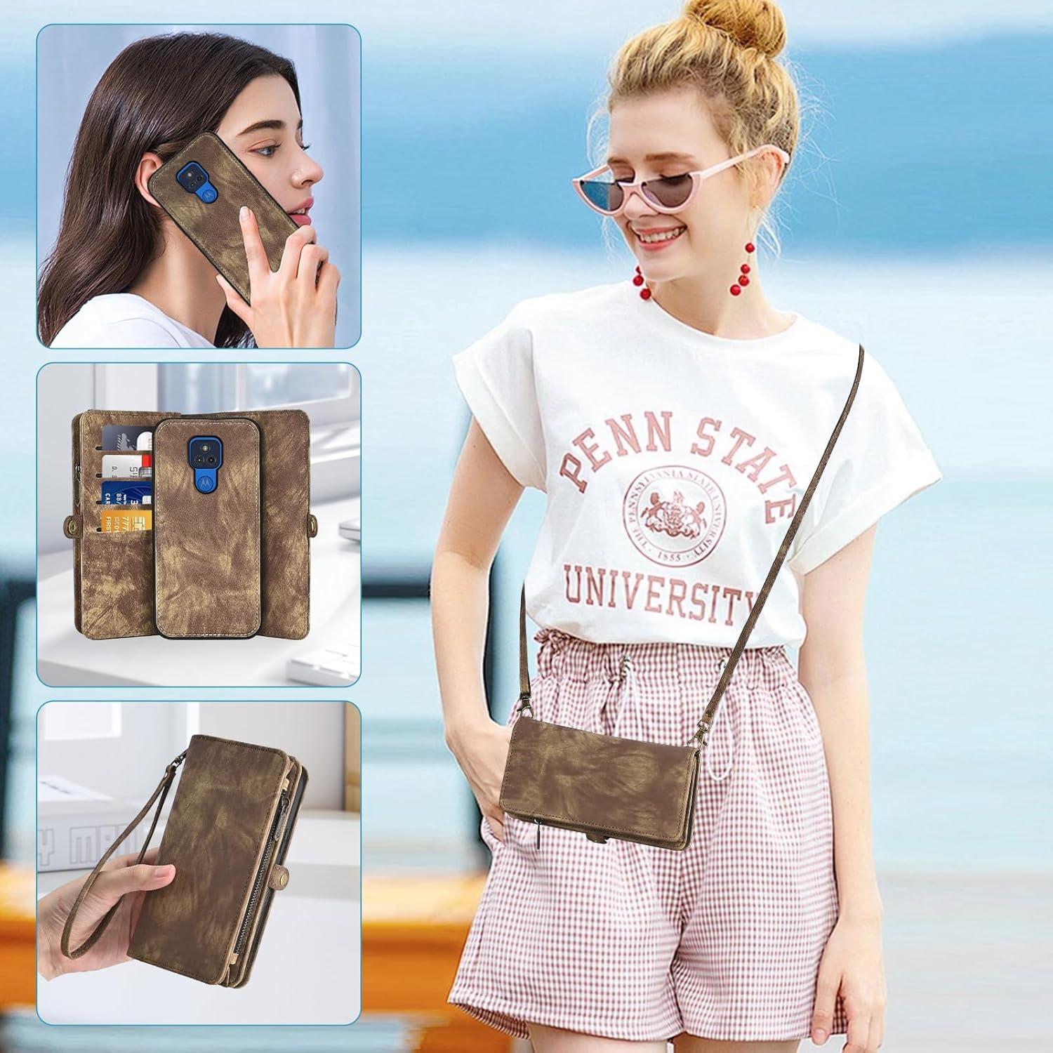 Funda Asuwish para Moto G Play 2021 Cartera Marrón