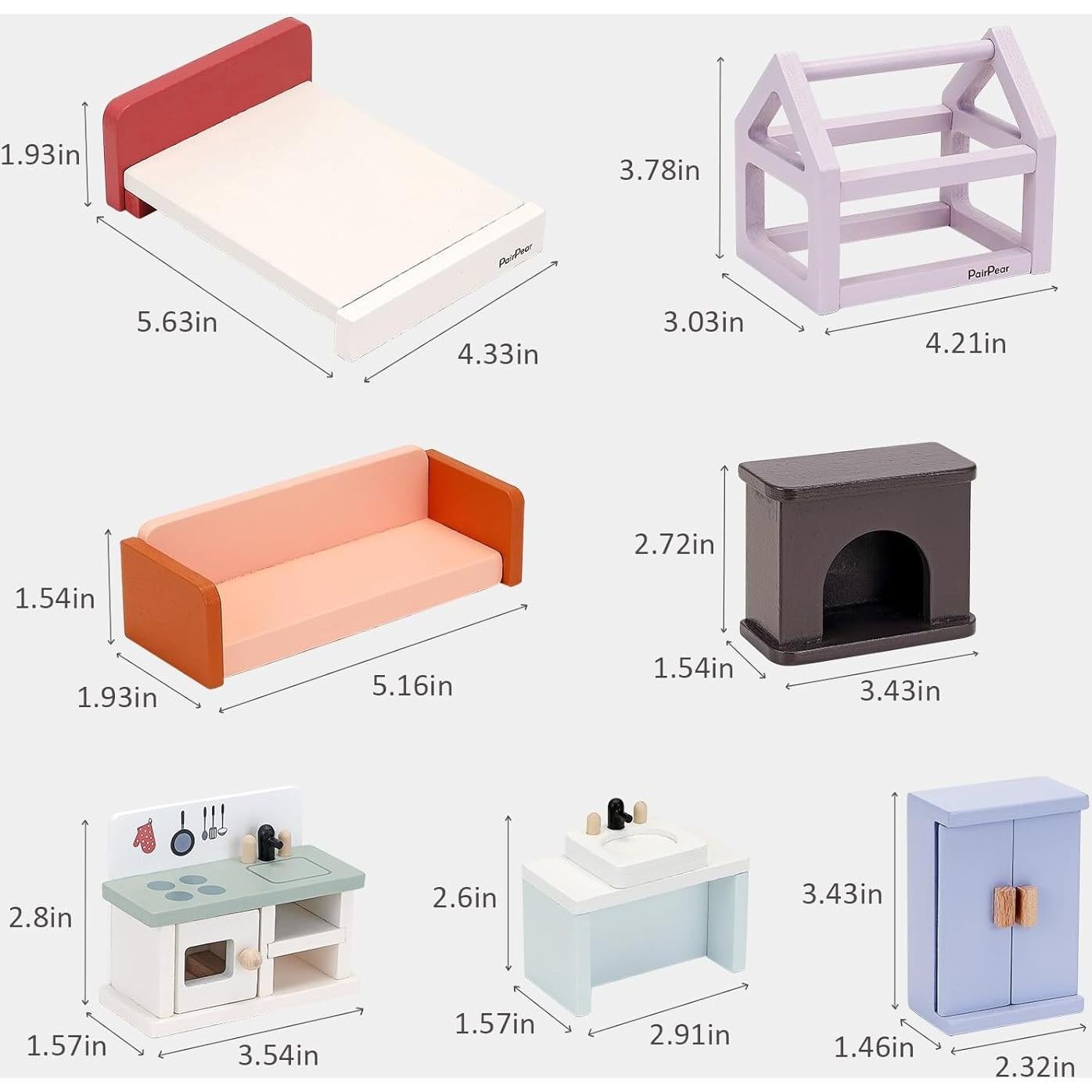 Casa de Muñecas de Madera PairPear 3 Pisos con 64 Accesorios