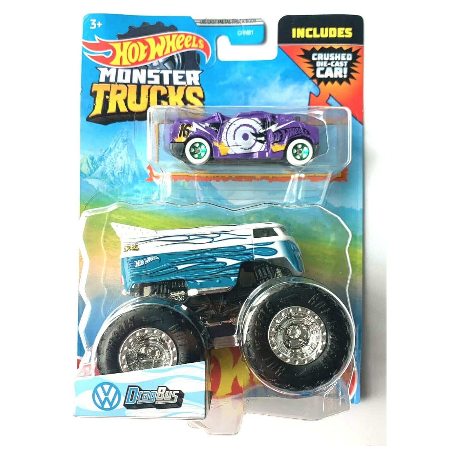 Camión DieCast Hot Wheels Autobús Drag 1:64 con Coche Aplastado