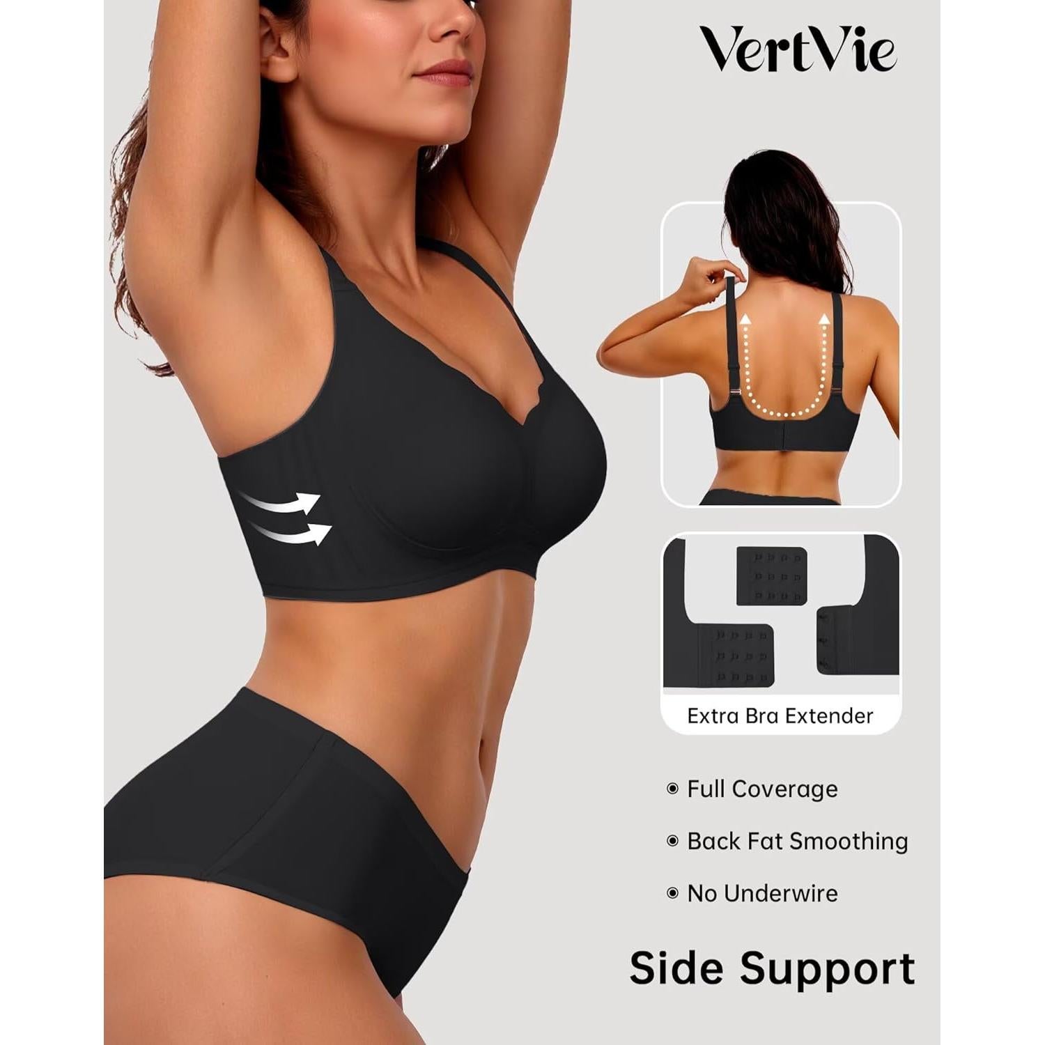 Sujetador Sin Costura Vertvie Negro Mediano Soporte Inalámbrico