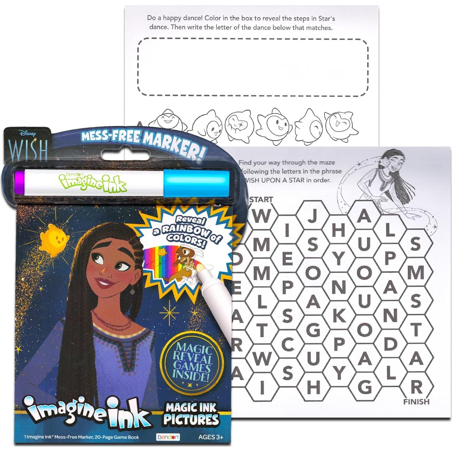 Disney Wish Coloring and Activity Book Set - Bundle with Asha and Star Imagine Ink, Play Pack, Stickers, More | Disney Wish Grab n Go Set for Kids