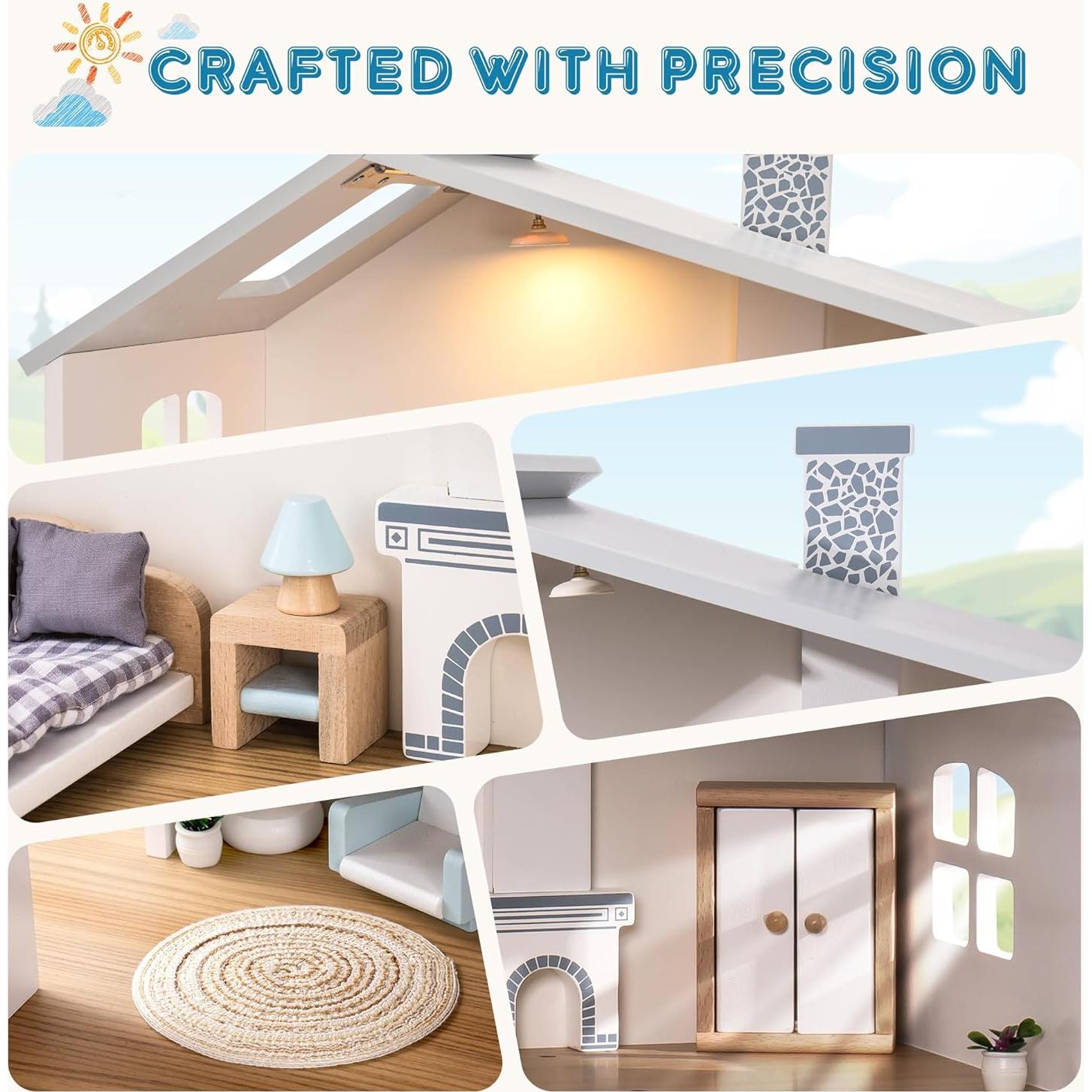 Casa de Muñecas ROBUD de Madera con 6 Habitaciones y Muebles
