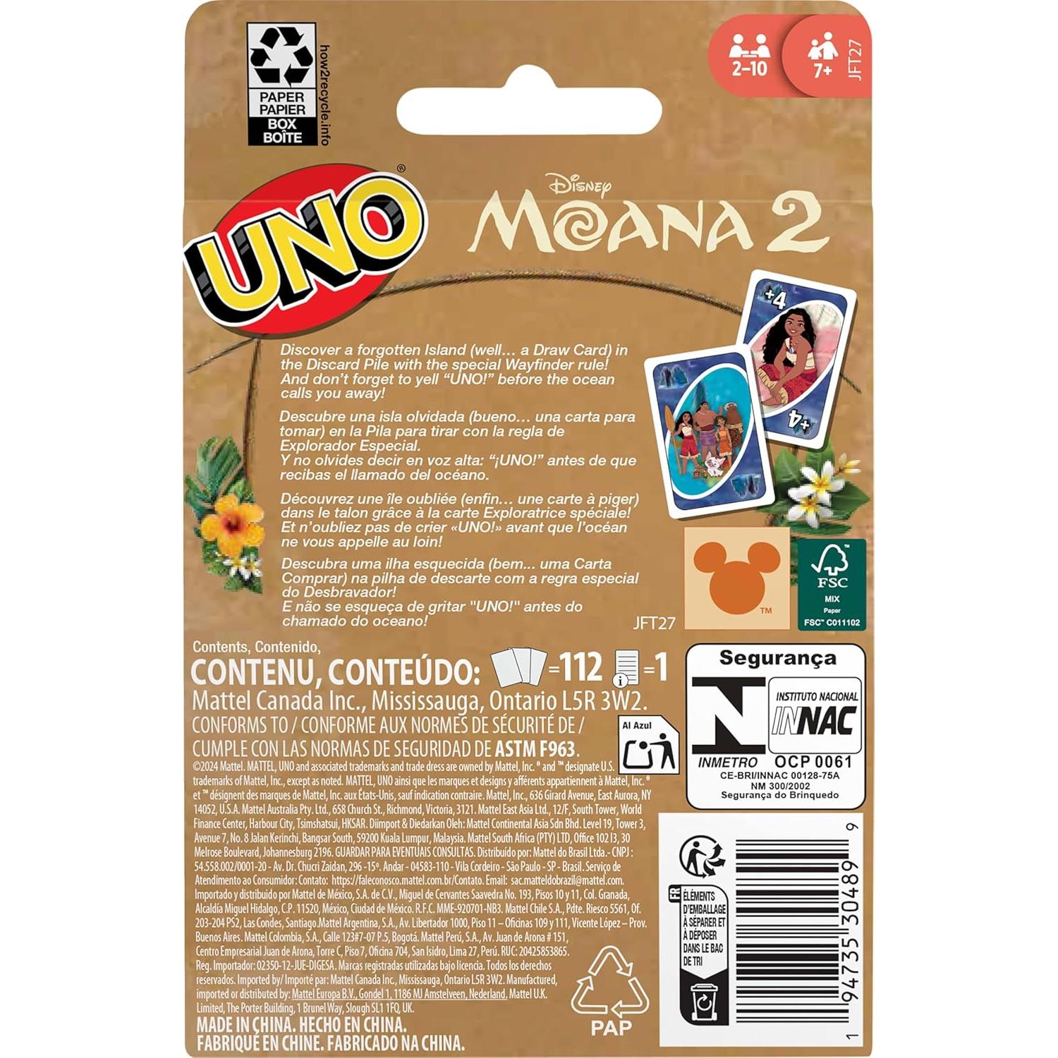 Juego de Cartas UNO Disney Moana 2 - Para Niños y Familias